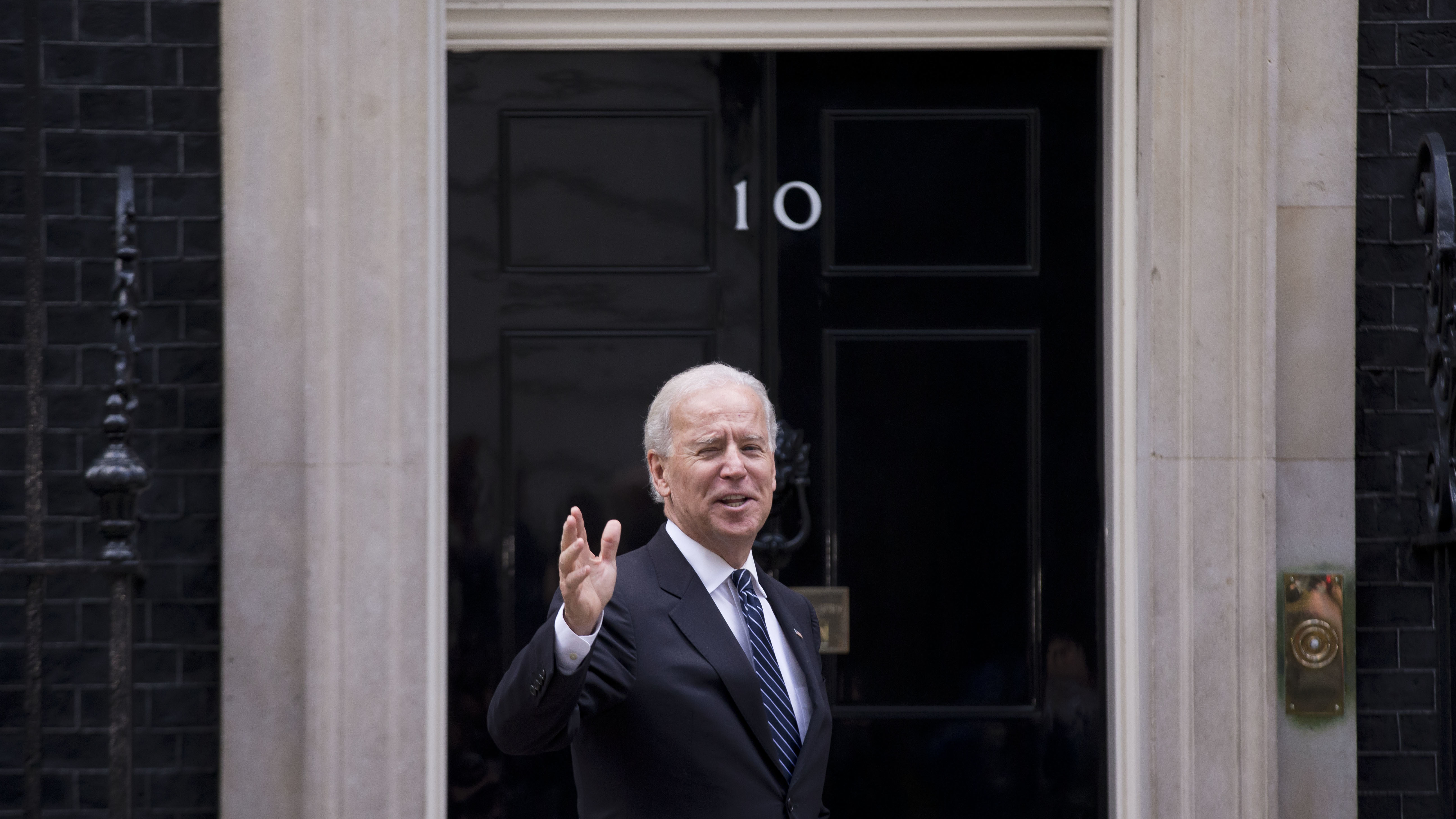 Joe Biden arrives at 10 Downing Street in London while serving as vice president in 2013.
