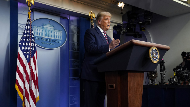 From the White House on Thursday, President Trump claimed, without evidence, that election fraud was the reason for his diminishing leads in several key states. (Evan Vucci/AP)