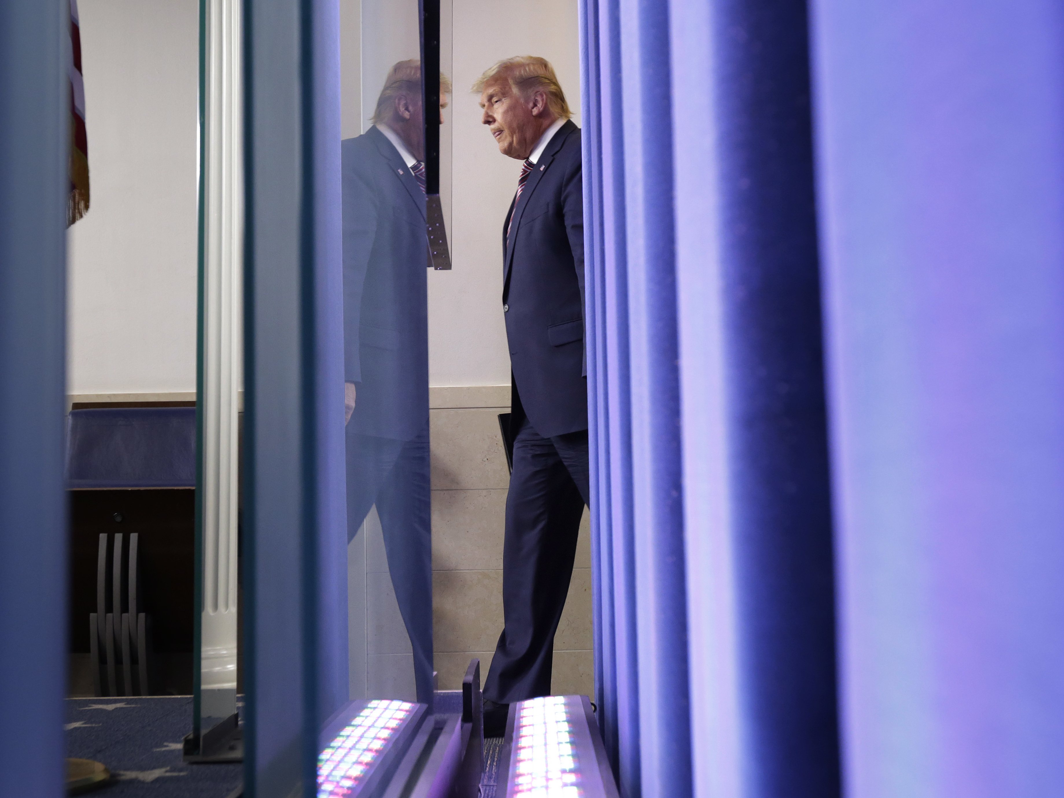 President Trump arrives to speak in the briefing room at the White House Thursday. (Getty Images)