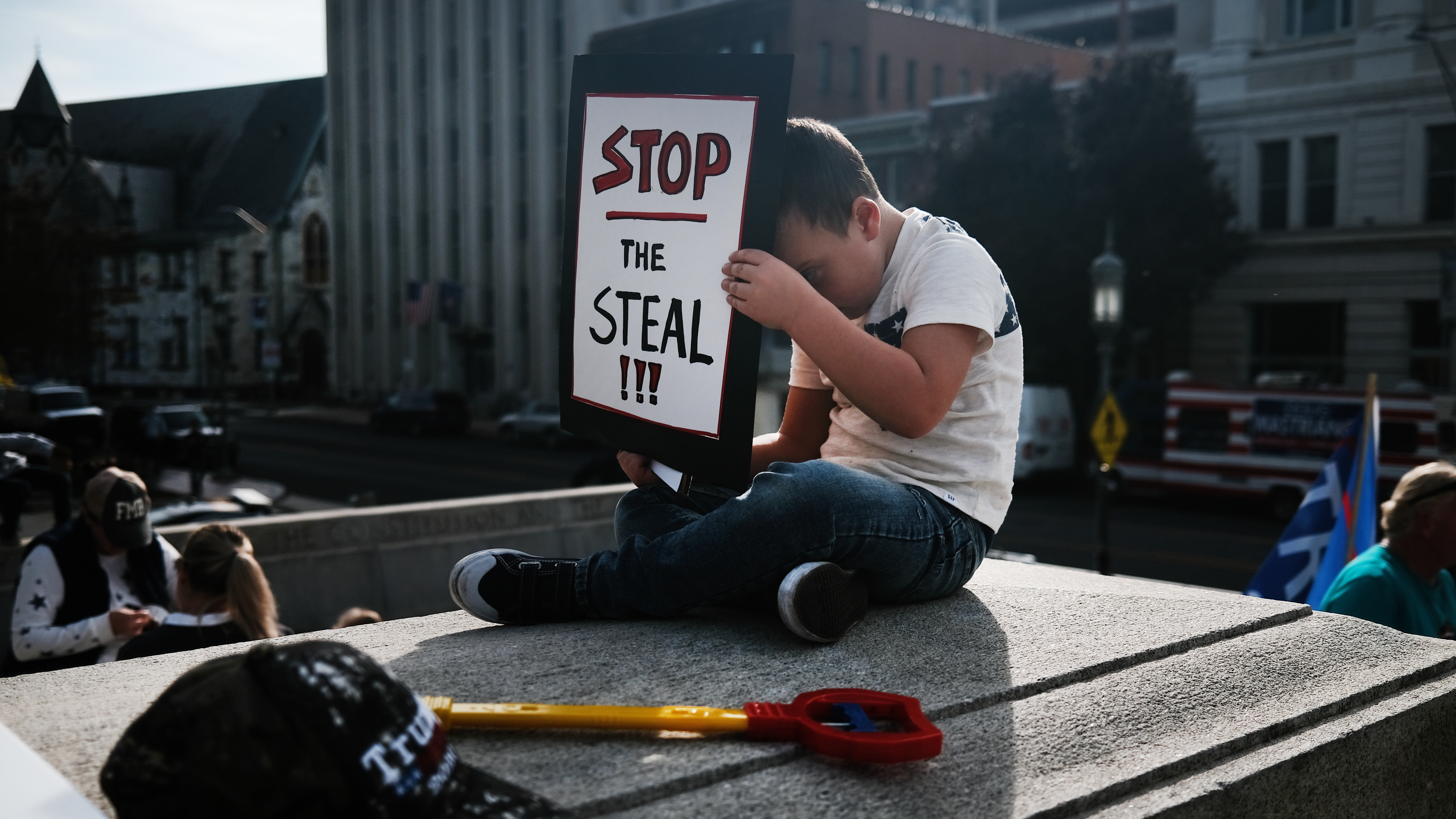 Scores of President Trump supporters gathered for a &quot;Stop the Steal&quot; protest at the Pennsylvania Capitol in Harrisburg on Thursday, many alleging that votes are being stolen from the president, of which there is no evidence. (Getty Images)