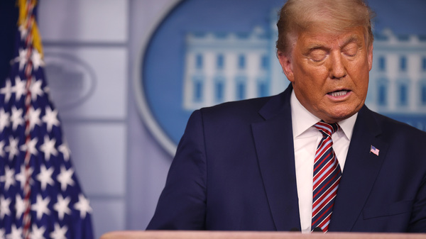 President Trump speaks in the briefing room at the White House on Thursday.