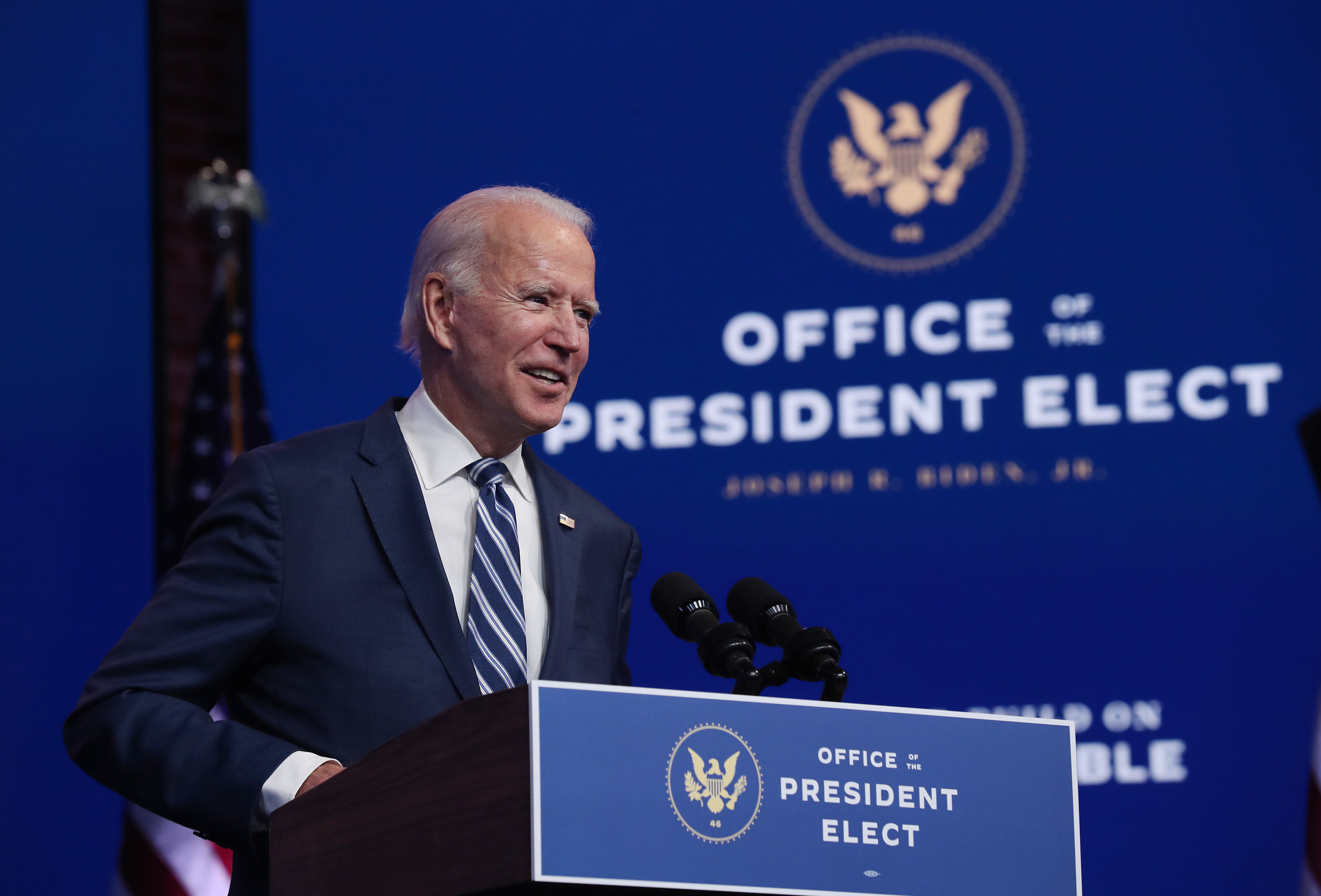 President-elect Joe Biden addresses the media Tuesday in Wilmington, Del., about the Trump administration's attempt to overturn the Affordable Care Act. (Getty Images)