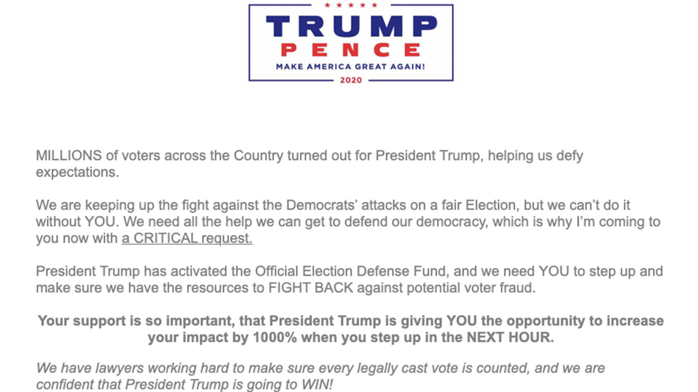 Trump And Biden Raise Money For Election Legal Fights : Updates: 2020  Election Results : NPR