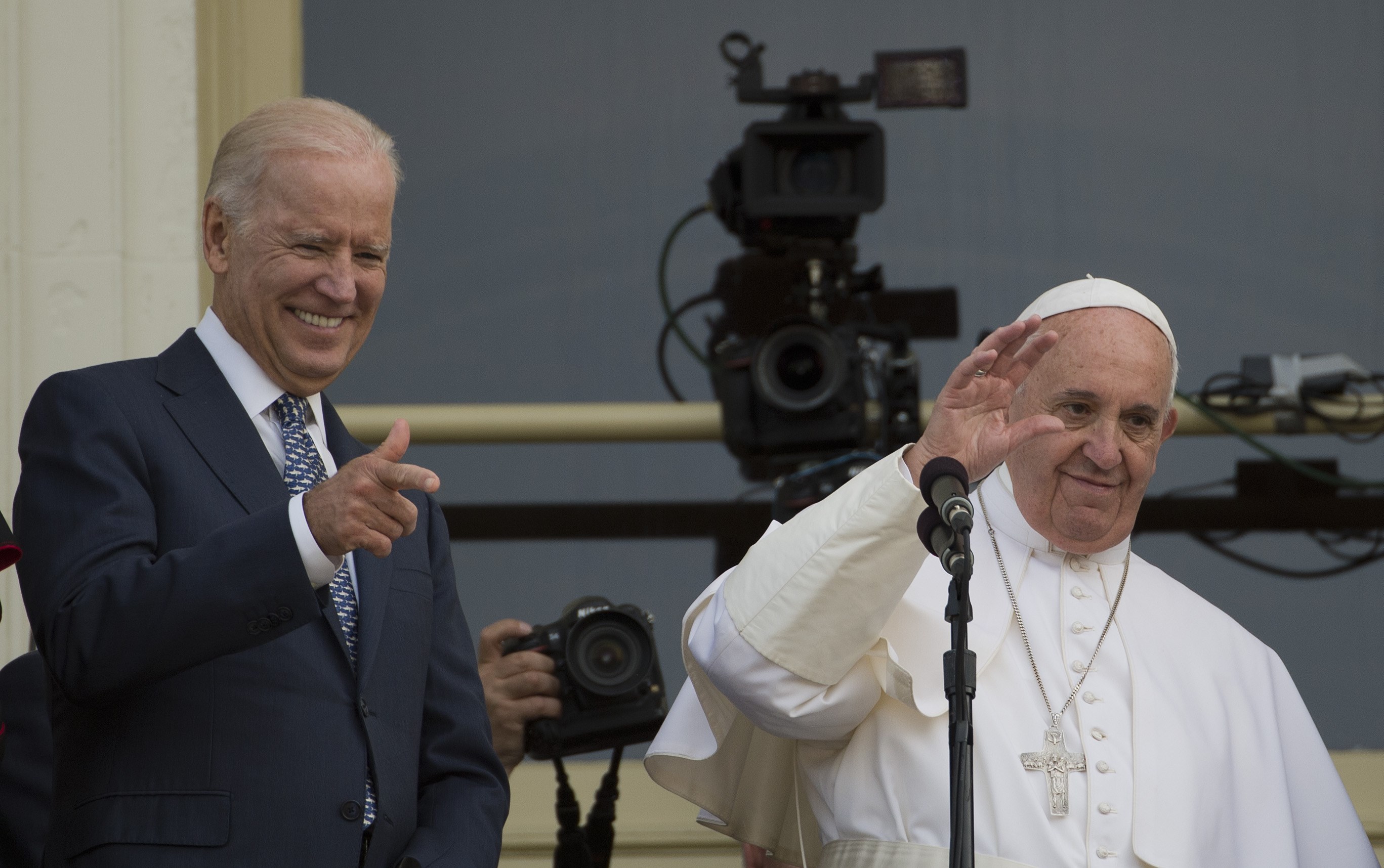 President-elect Joe Biden spoke Thursday morning with Pope Francis. The two met in Washington, D.C., in 2015. (AFP via Getty Images)