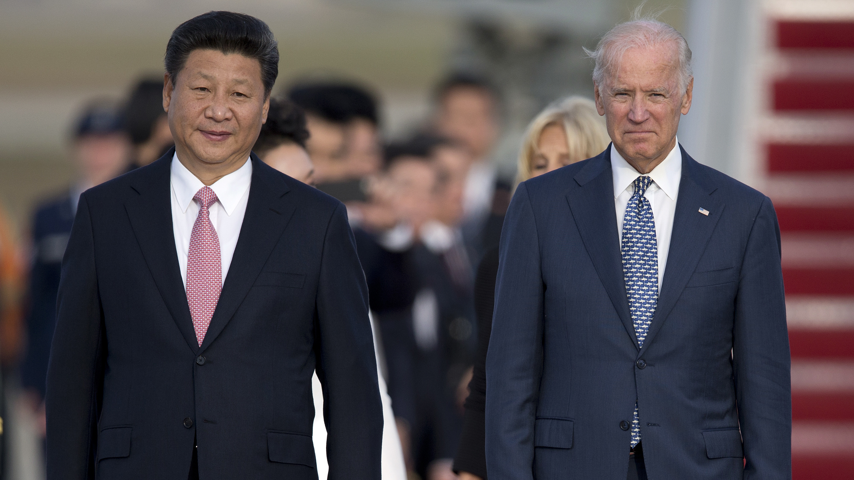 Chinese President Xi Jinping and then-Vice President Joe Biden in 2015 at an arrival ceremony at Joint Base Andrews. China recognized Biden