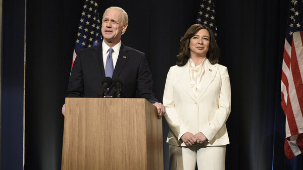 Jim Carrey as Joe Biden and Maya Rudolph as Kamala Harris during the "Biden Victory" Cold Open on Saturday, Nov. 7, 2020.