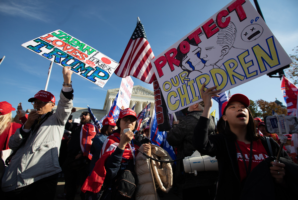 Thousands of Trump supporters gather at Freedom Plaza to march to the Supreme Court.