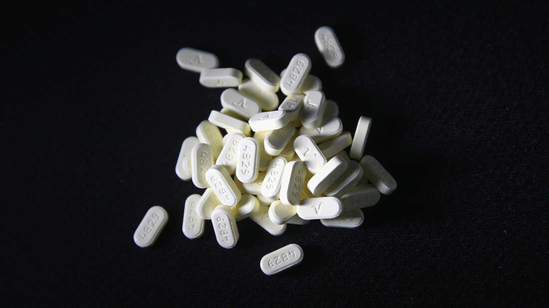 Oxycodone pain pills are displayed in 2016.
