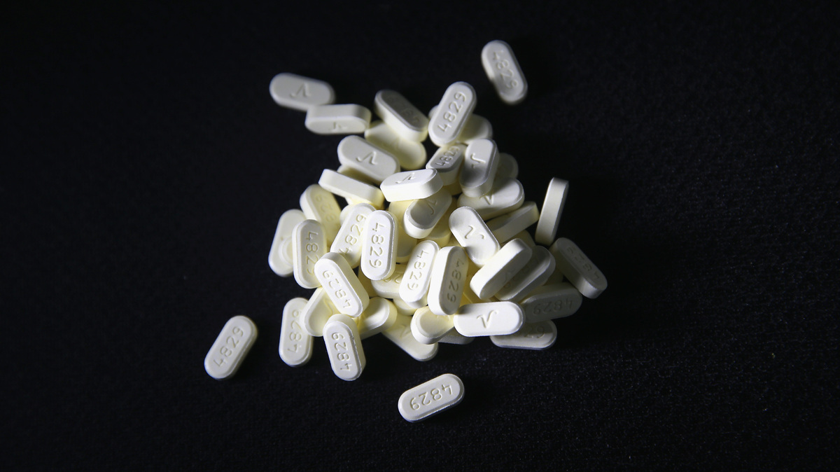Oxycodone pain pills are displayed in 2016.