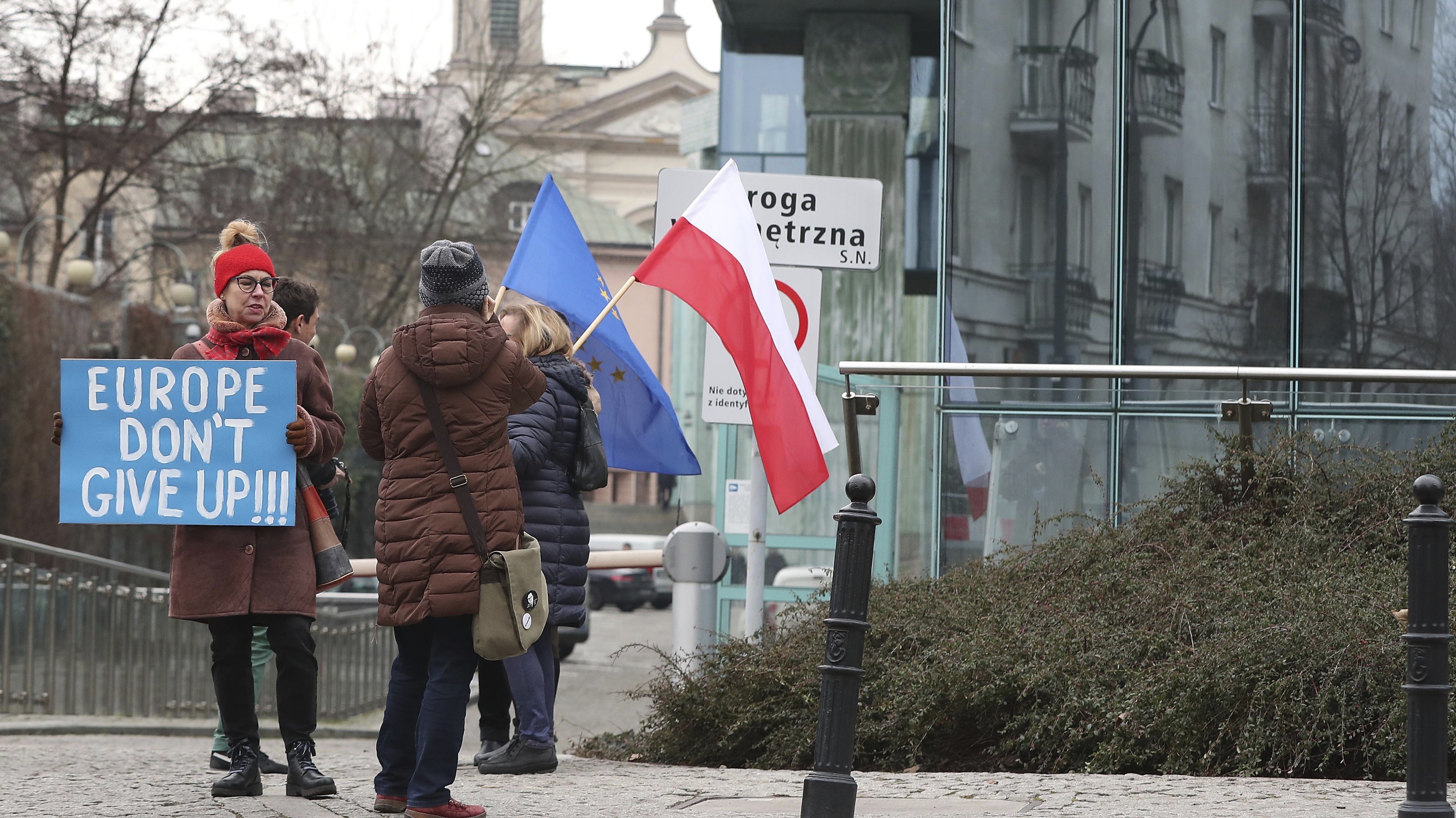 Protesters gather outside Poland