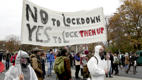 Demonstrators in front of the Brandenburg Gate in Berlin on Wednesday protesting pandemic restrictions.