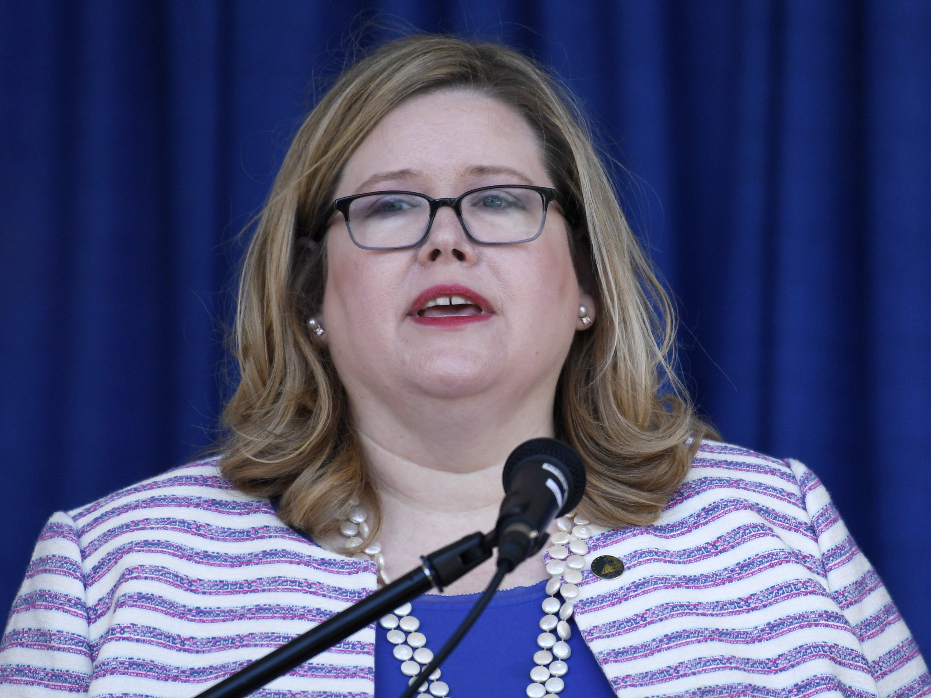 General Services Administration Administrator Emily Murphy speaks during a ribbon cutting ceremony on June 21, 2019. The head of the obscure federal government agency that is holding up Joe Biden's presidential transition knew ahead of Election Day that she may have to delay the transition.