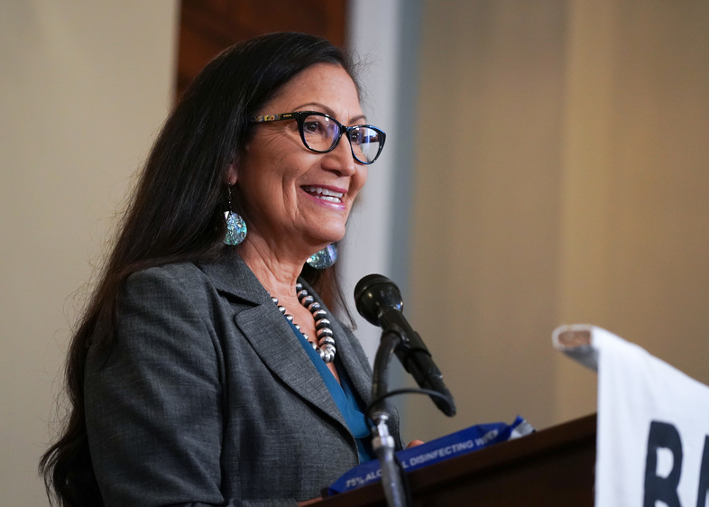 If selected and confirmed as President-elect Joe Biden's interior secretary, New Mexico Rep. Deb Haaland, seen here on Capitol Hill in September, would be the first Native American Cabinet secretary in U.S. history. (Jemal Countess/Getty Images for Green New Deal Network)