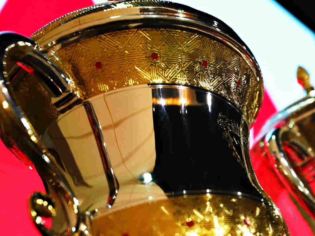 The trophies are pictured on the podium during the F1 Grand Prix of Bahrain at Bahrain International Circuit on November 29, 2020 in Bahrain, Bahrain. (Photo by Dan Istitene - Formula 1/Formula 1 via Getty Images)