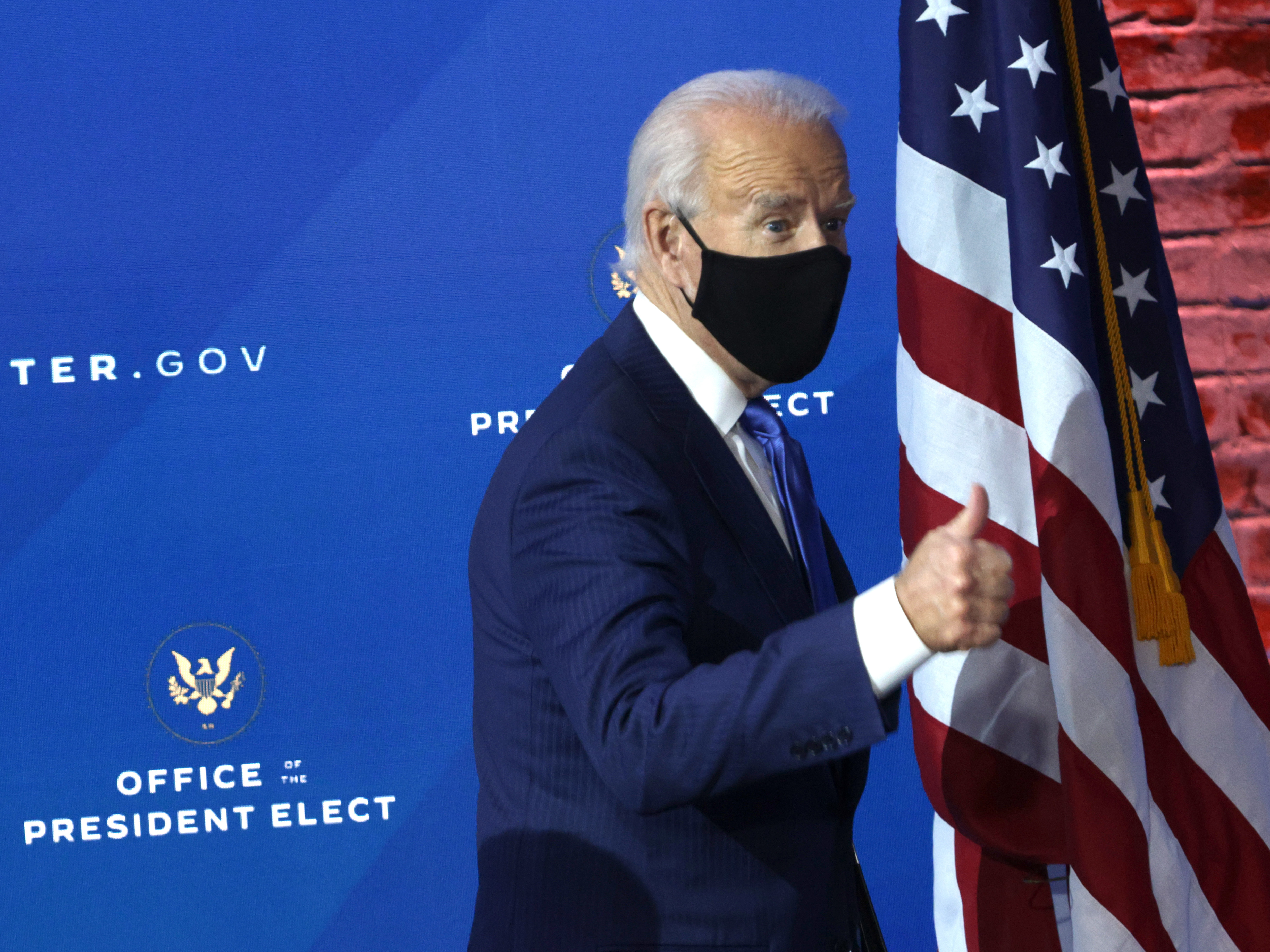 President-elect Joe Biden gives a thumbs-up during an event this week in Wilmington, Del. (Getty Images)