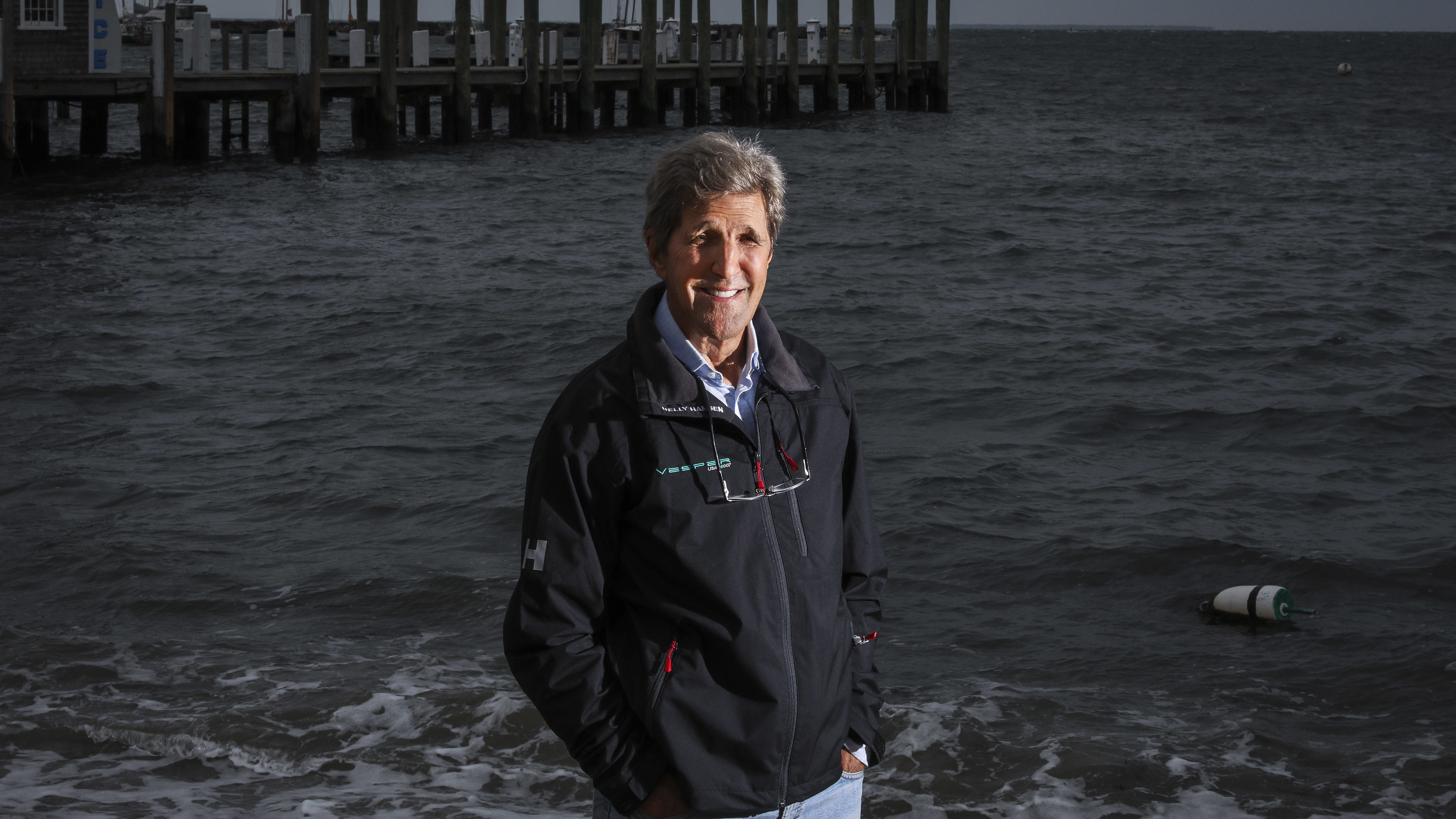 Former Secretary of State, John Kerry poses on Martha's Vineyard in Vineyard Haven, Mass., on Sept. 18, 2020. (Boston Globe via Getty Images)