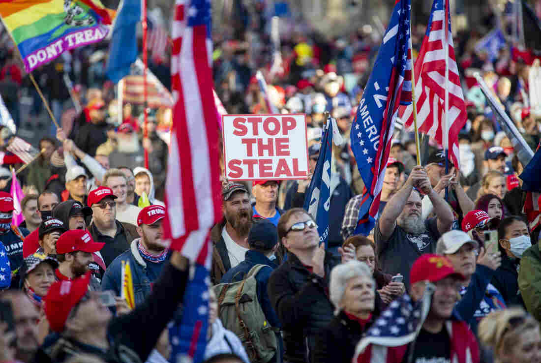 Dec 12, 2020 MAGA rally and march in Washington DC. Crowds at Freedom Plaza.