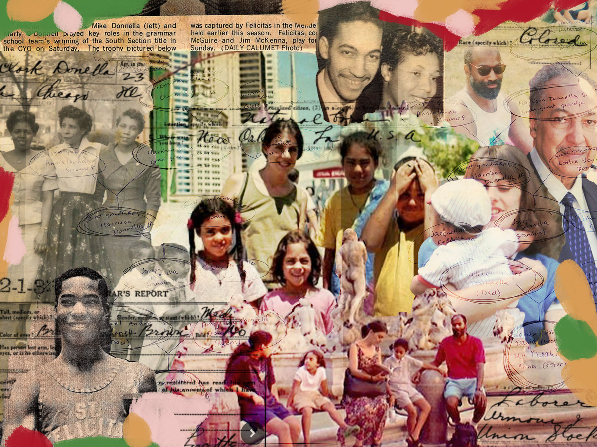 Collage of images of the Donnella family, dating back three generations.