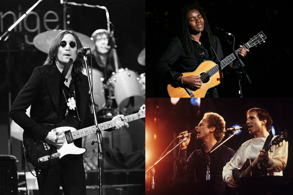John Lennon (by Steve Morley), Tracy Chapman (by Bryan Bedder), Simon & Garfunkel (by David Redfern)