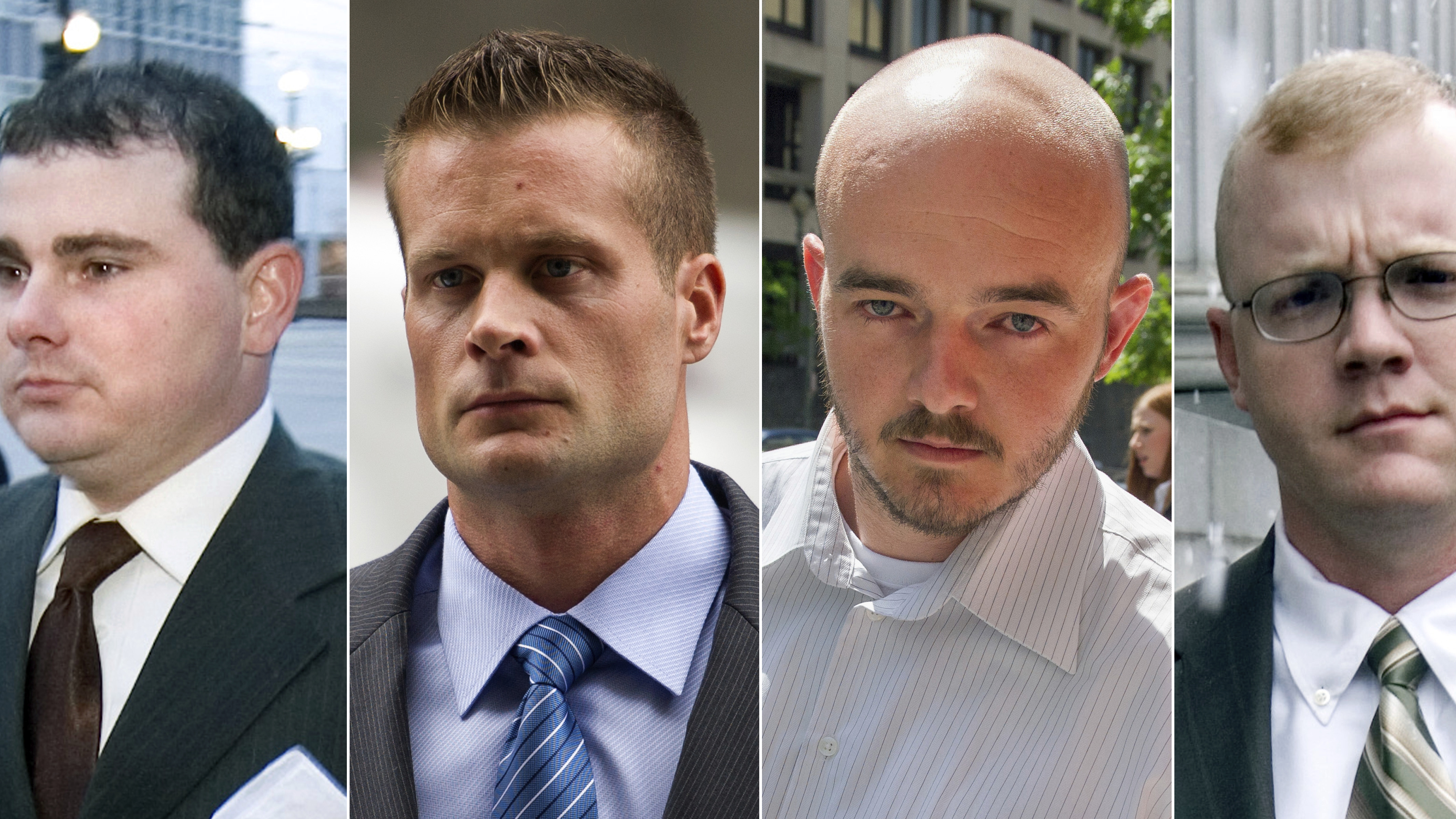 Blackwater guards, from left, Dustin Heard, Evan Liberty, Nicholas Slatten and Paul Slough were pardoned by President Trump this week. The former government contractors were convicted in a 2007 massacre in Baghdad that left more a dozen Iraqi civilians dead.