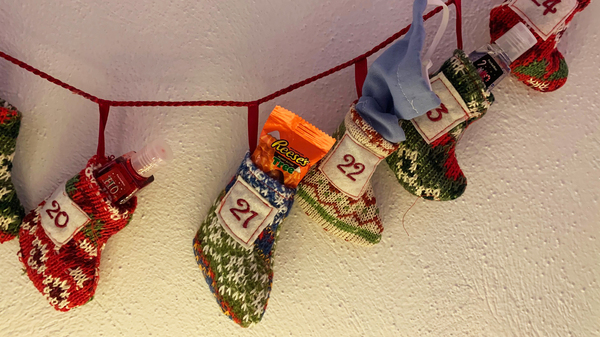 Kathleen Murray gave family members advent calendars that, alongside candy, included hand sanitizer bottles and face masks. "It