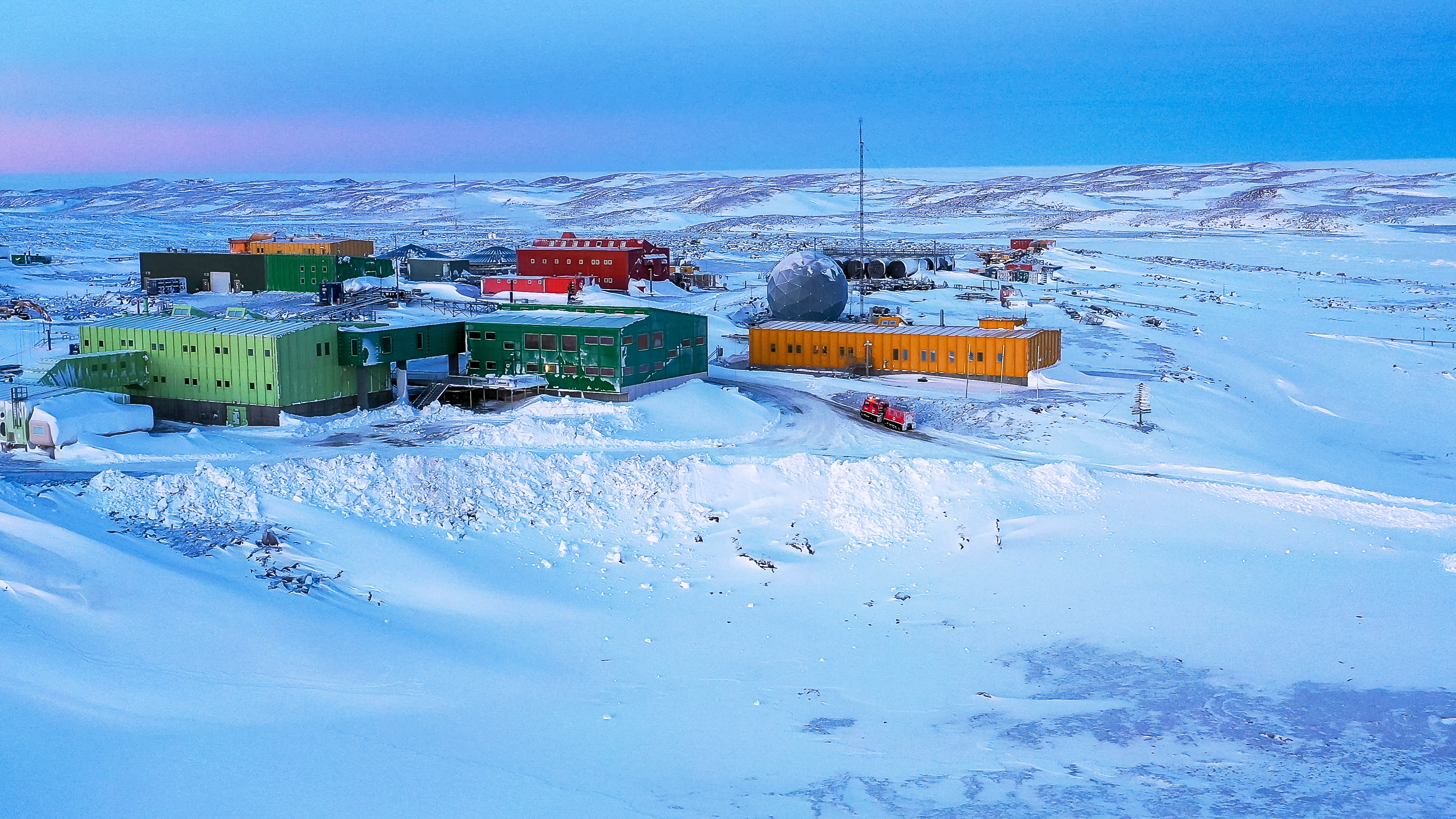 The Australian expeditioner was evacuated from Davis research station, shown here, due to a medical condition.
