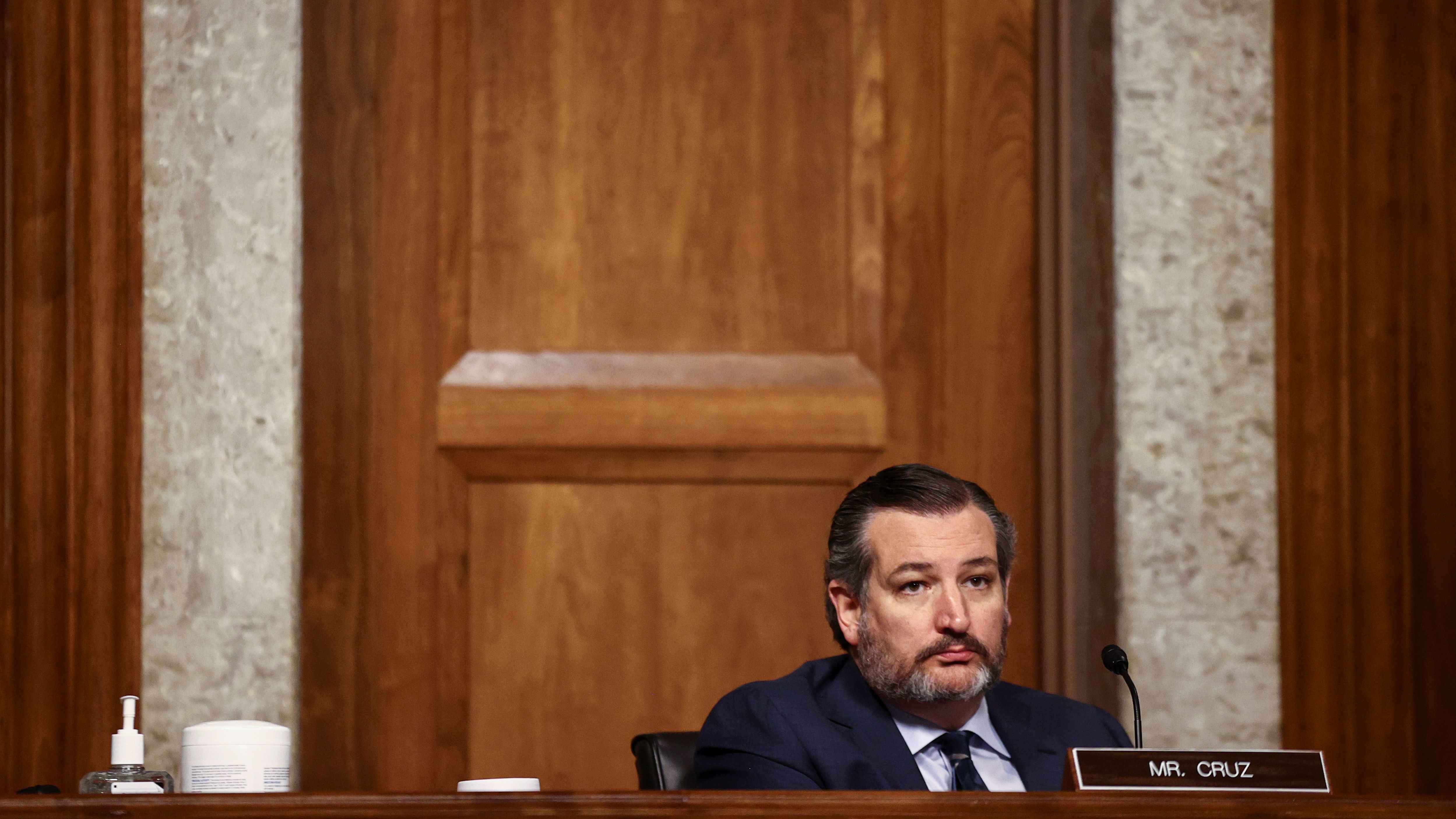 Sen. Ted Cruz, R-Texas, is seen during a Senate Judiciary Committee hearing in November. Cruz and several other Republicans are calling for a commission to investigate unfounded claims of election fraud. (Pool/AFP via Getty Images)