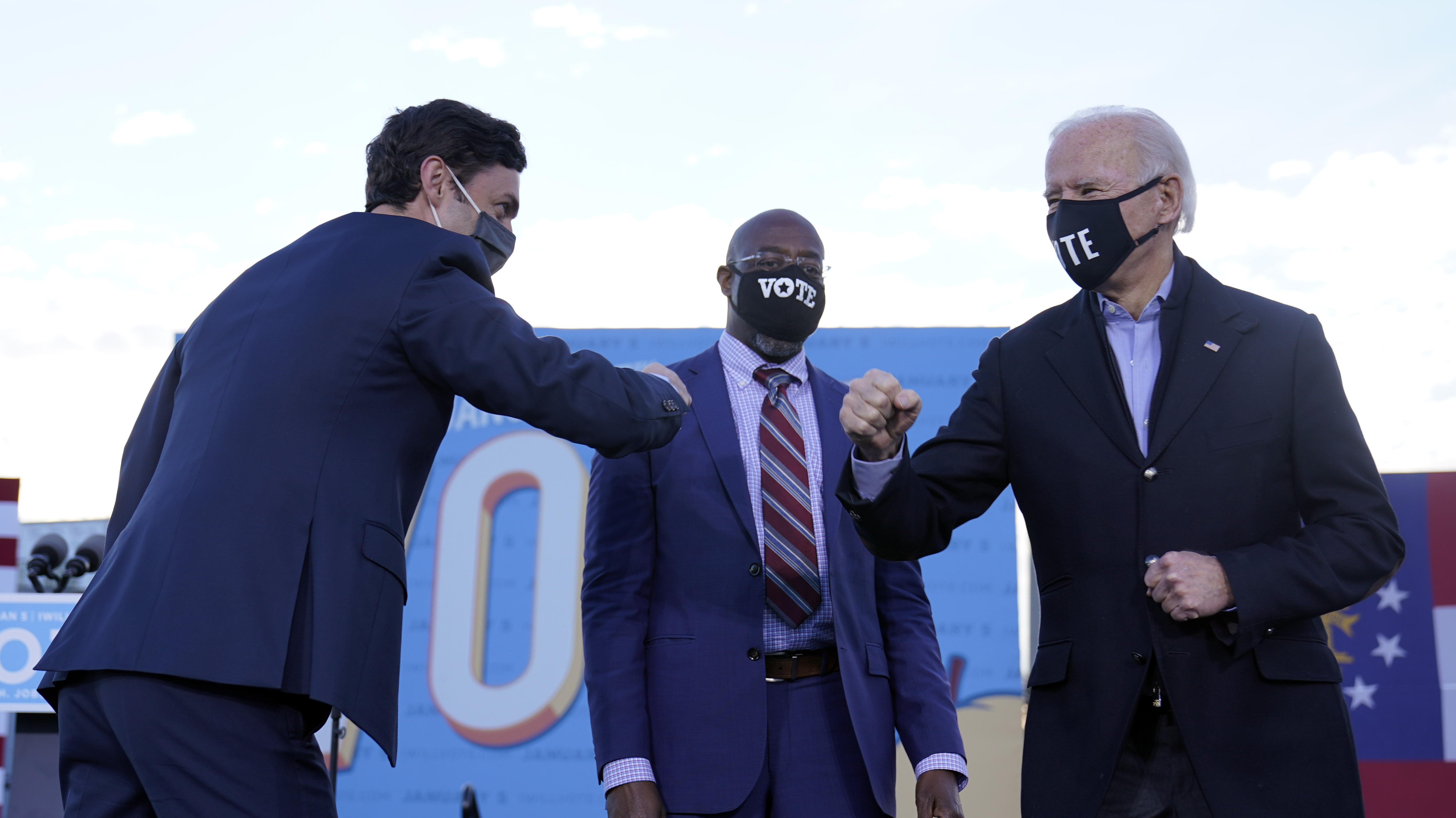 President-elect Joe Biden campaigned in Atlanta for Senate candidates Raphael Warnock (center) and Jon Ossoff (left). President Trump also traveled to Georgia to campaign for the Republican candidates. (AP)