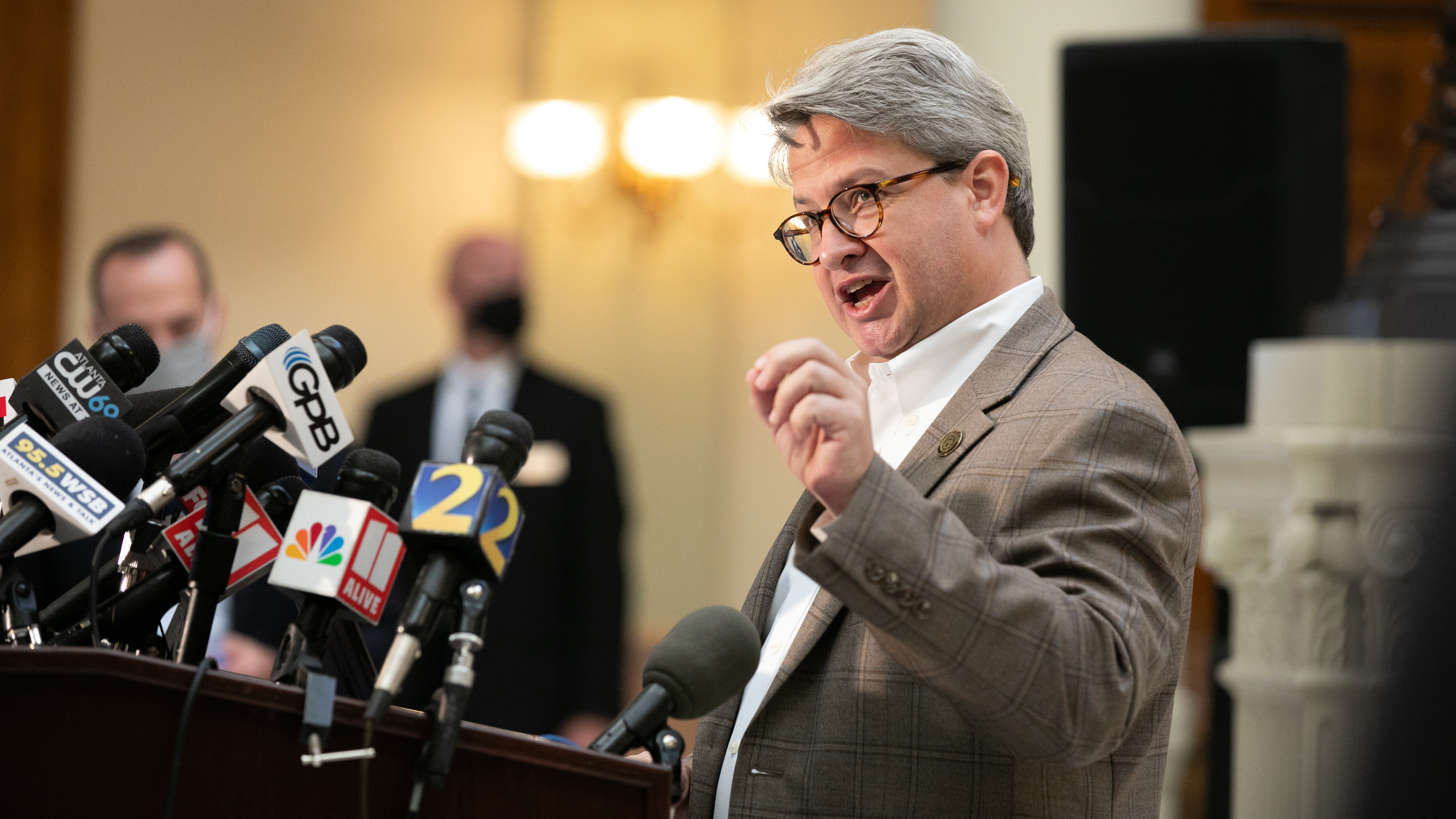 Gabriel Sterling, voting system implementation manager for the Georgia secretary of state's office, answers questions during a press conference in November. (Getty Images)