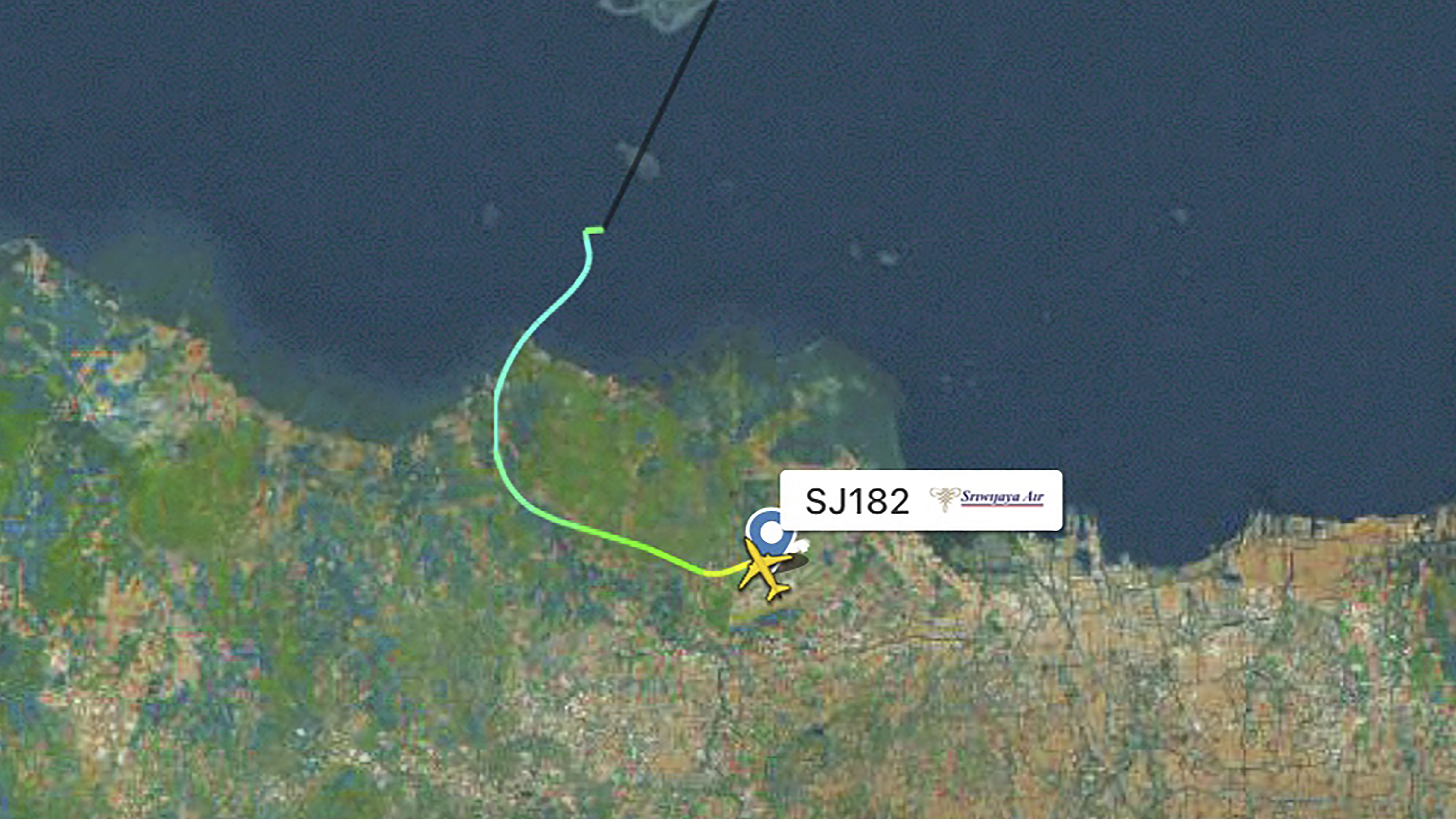 This radar image shows the flight path of Indonesian Sriwijaya Air Flight 182 before it dropped off radar on Saturday.