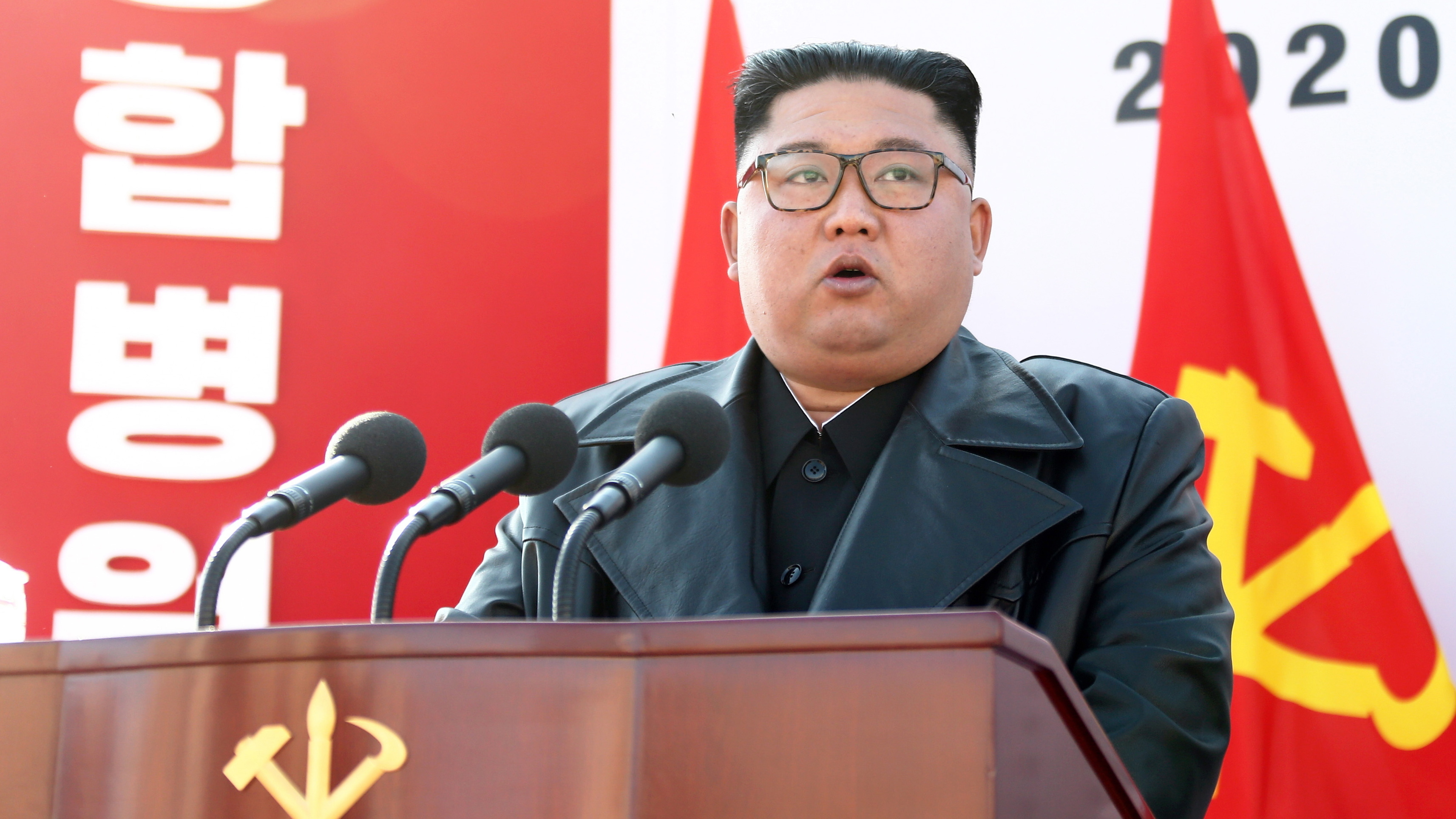 North Korean dictator Kim Jong-un speaks at the groundbreaking ceremony for the construction of Pyongyang General Hospital on March 17, 2020, North Korea.