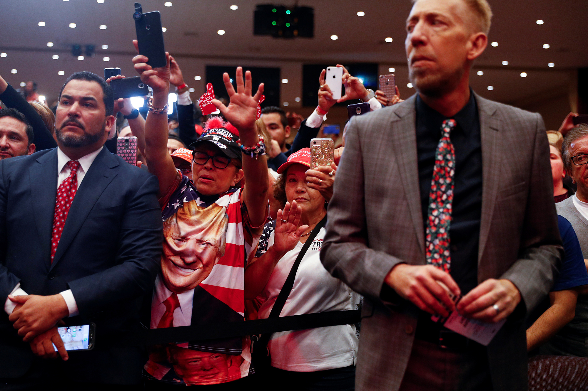 Audience members react as President Trump delivers remarks in January 2020 at an Evangelicals for Trump coalition launch at the King Jesus International Ministry in Miami. (Reuters)