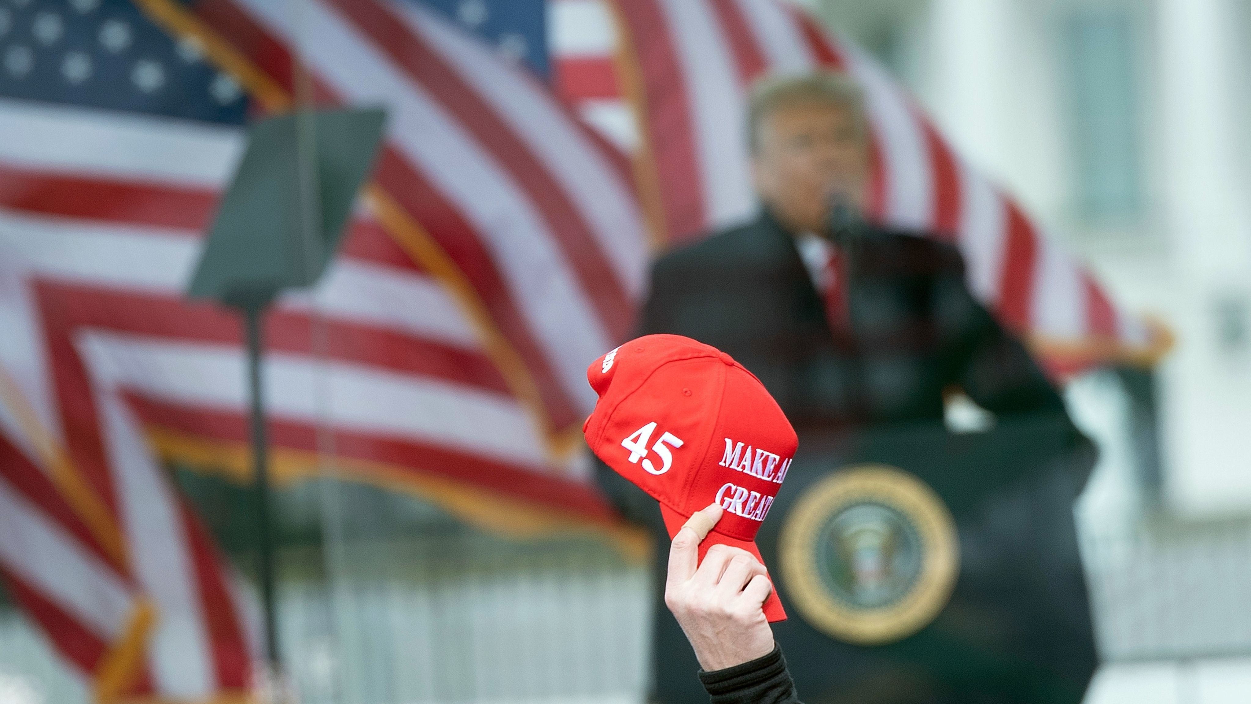 President Trump speaks to supporters on Jan. 6 before pro-Trump extremists launched a violent attack on the U.S. Capitol. Trump's role in encouraging the siege over false claims of election fraud has hardened divisions in the Republican Party. (AFP via Getty Images)