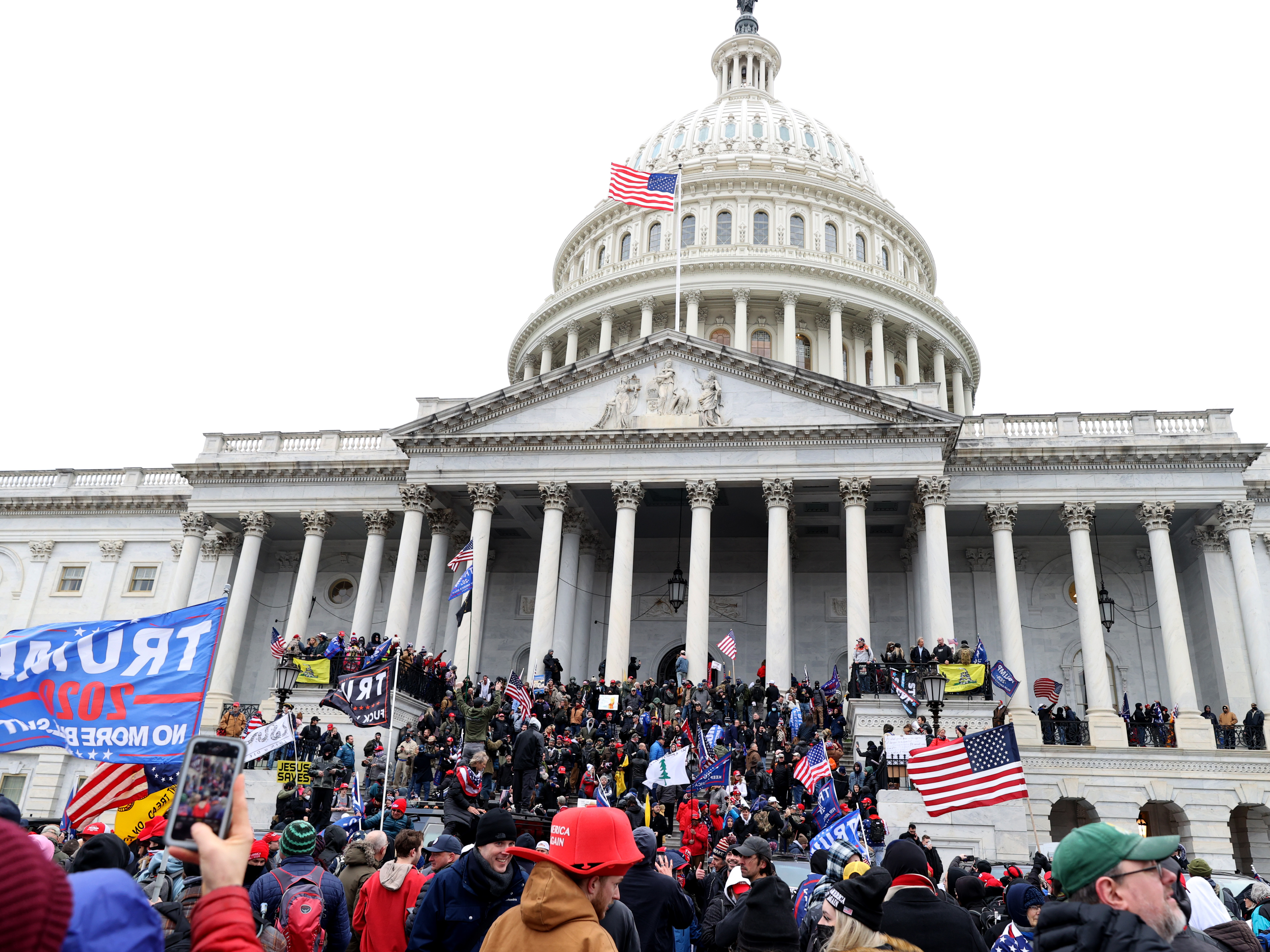 Pro-Trump protesters seeking to force Congress to overturn the election results swarm the U.S. Capitol on Jan. 6, two weeks before President-elect Joe Biden is scheduled to gives his inaugural address there. (Getty Images)