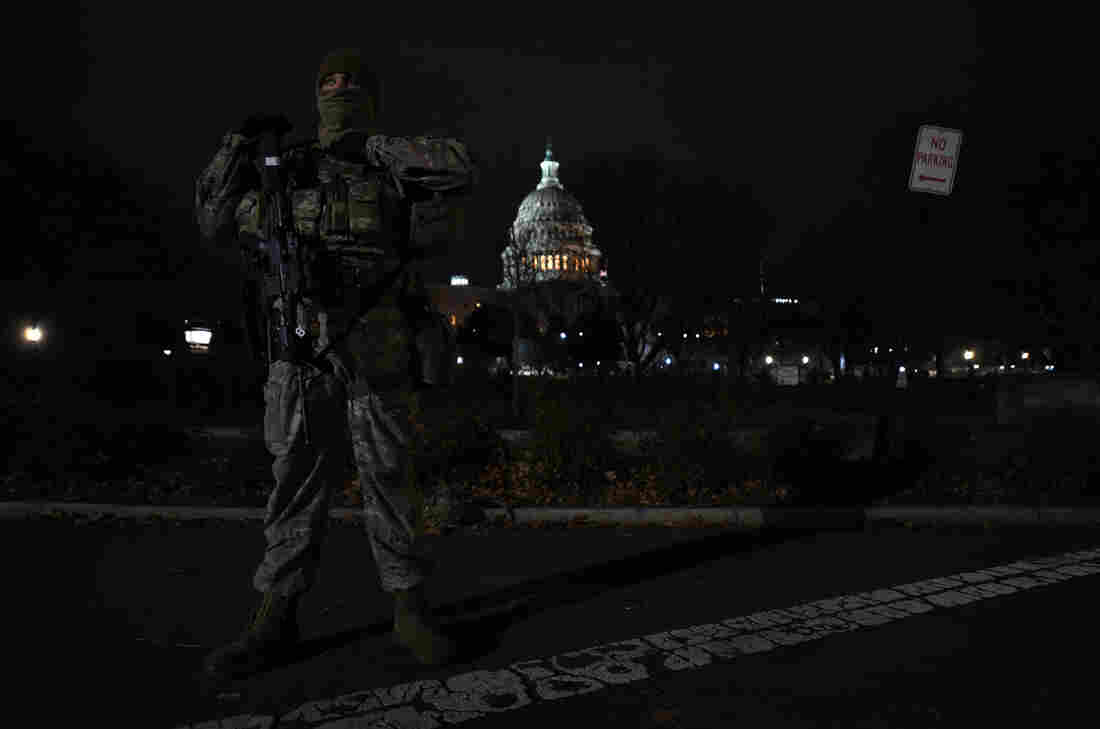 National Guard troops provide security at the U.S. Capitol for the upcoming inauguration for President-elect Joe Biden amid threats by extremist supporters of Donald Trump in Washington DC on January 17, 2021. There were threats to storm capitols in all 50 states but the day remained quiet.