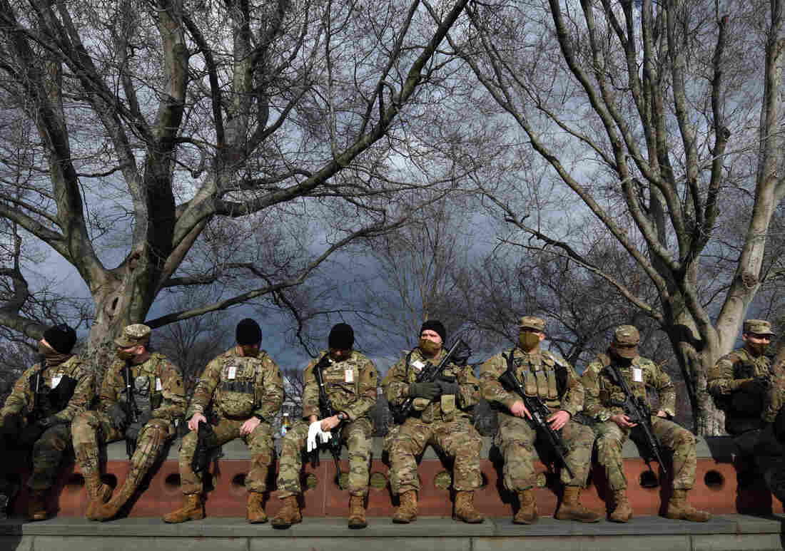 National Guard troops provide security at the U.S. Capitol for the upcoming inauguration for President-elect Joe Biden amid threats by extremist supporters of Donald Trump in Washington DC on January 17, 2021. There were threats to storm capitols in all 50 states but the day remained quiet.