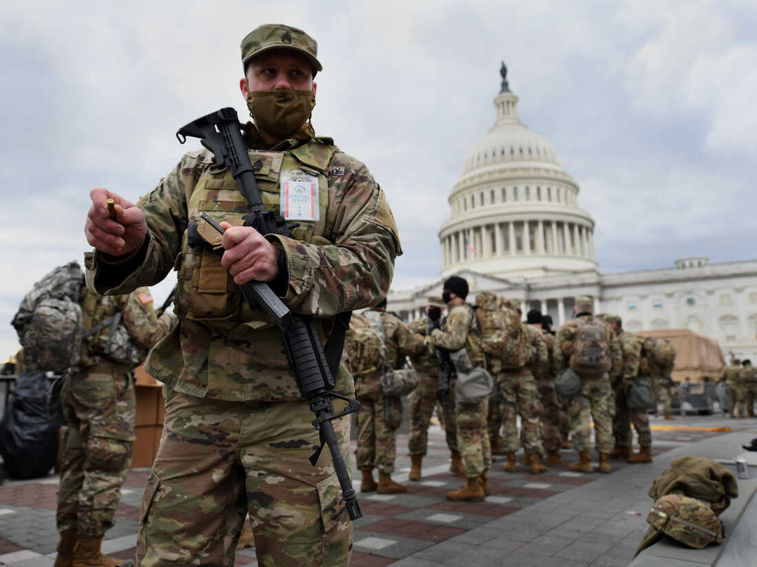 National Guard troops provide security at the U.S. Capitol for the upcoming inauguration for President-elect Joe Biden amid threats by extremist supporters of Donald Trump in Washington DC on January 17, 2021. There were threats to storm capitols in all 50 states but the day remained quiet.
