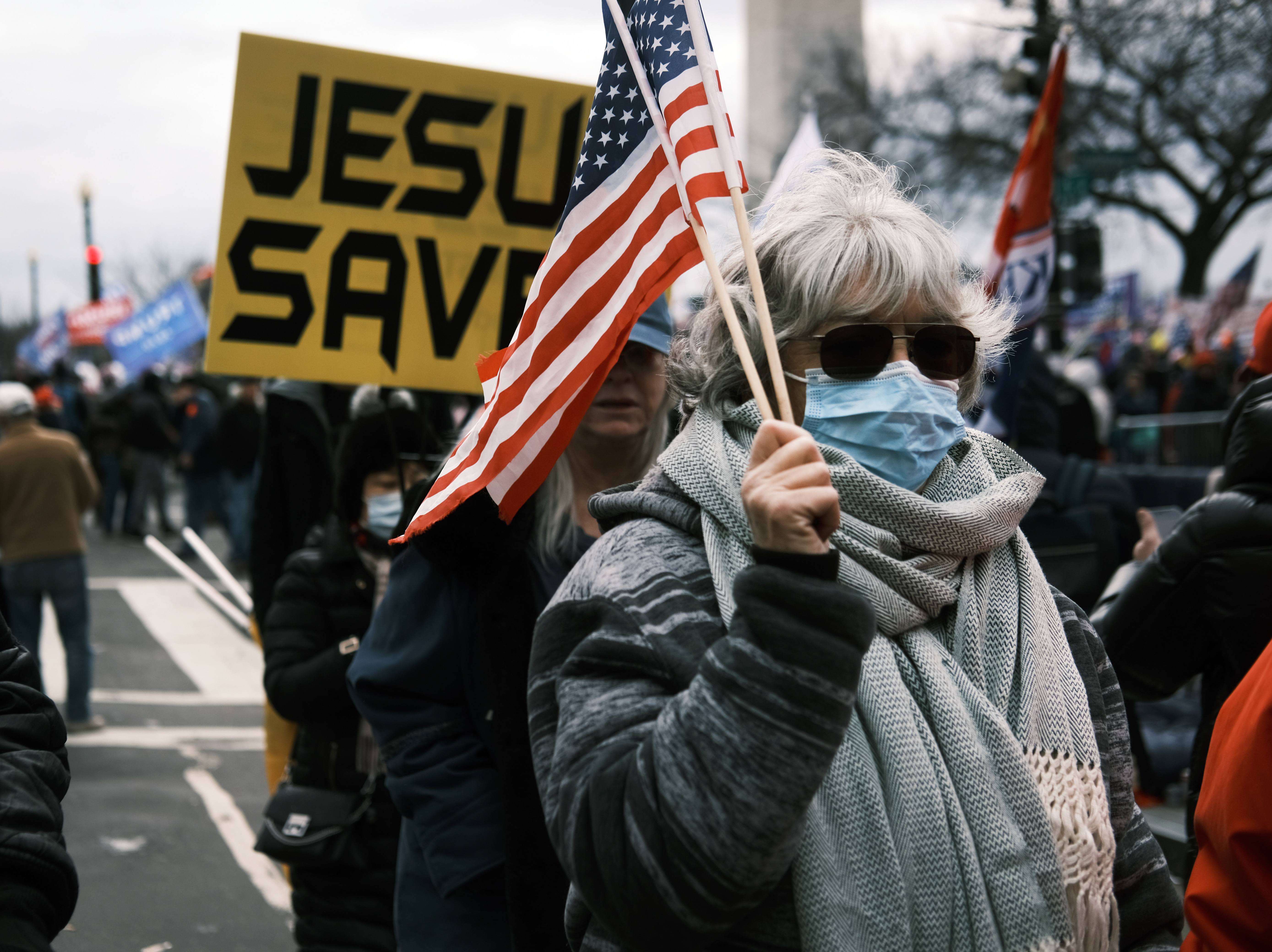 &quot;JESUS SAVES&quot; banners were among those carried during a rally on Jan. 6, 2021, in Washington before rioters stormed the Capitol. (Getty Images)
