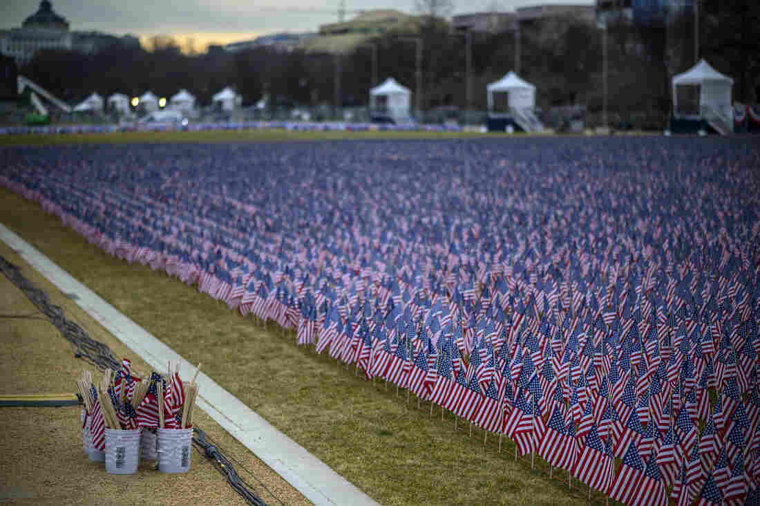 Thousands of flags creating a "Field of Flags" are seen on the National Mall.