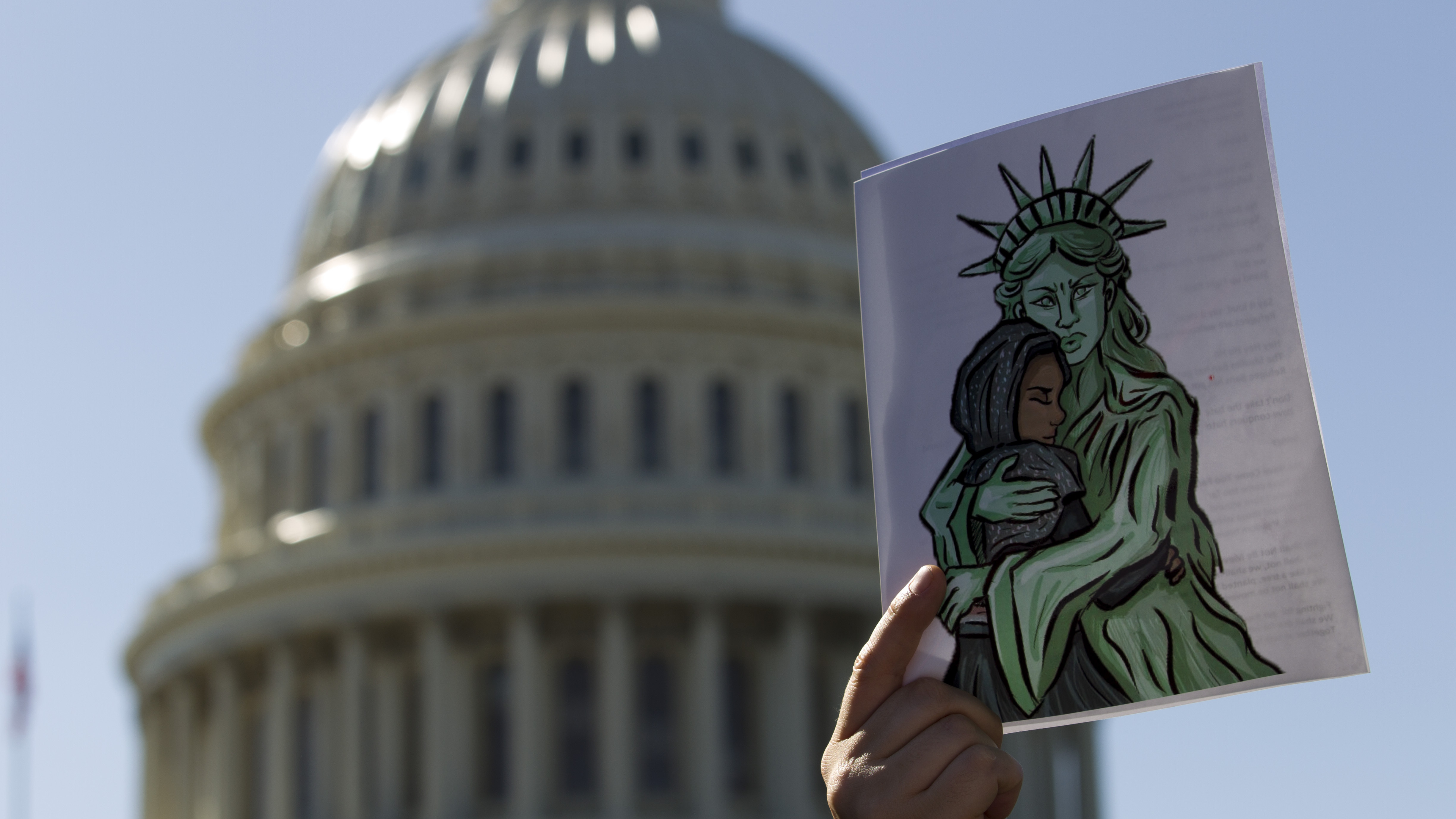 Faith leaders and members of human rights groups protest outside of the U.S. Capitol calling Congress not to end refugee resettlement programs on Oct. 15, 2019, in Washington.