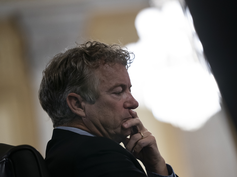 Sen. Rand Paul of Kentucky, seen here during a confirmation hearing last week, argues a Senate impeachment trial for former President Donald Trump is unconstitutional because he's no longer in office. (Alex Edelman/Pool/Getty Images)