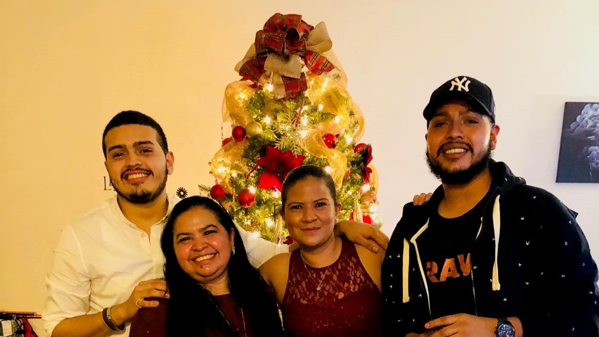 Javier Maradiaga (far right) with his brother, Jason Castillo; mother, Alma Maradiaga; and sister, Dariela Moncada on Christmas Eve in 2017.