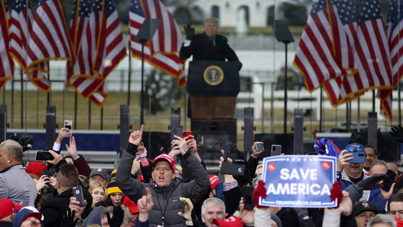 In a pre-trial brief released on Tuesday, House impeachment managers argue former President Donald Trump whipped a crowd of supporters into a "frenzy" on Jan. 6 and incited the ensuing riot at the U.S. Capitol. (Tasos Katopodis/Getty Images)
