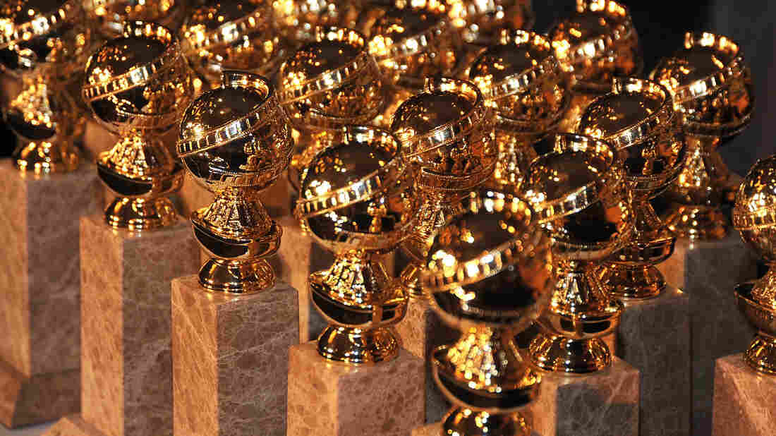Golden Globe statuettes are on display during an unveiling by the Hollywood Foreign Press Association.