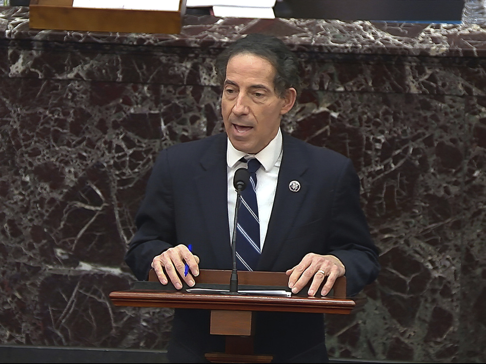In this image from video, House impeachment manager Rep. Jamie Raskin, D-Md., speaks during the second impeachment trial of former President Donald Trump and says he would like to subpoena Rep. Jaime Herrera Beutler. (AP)