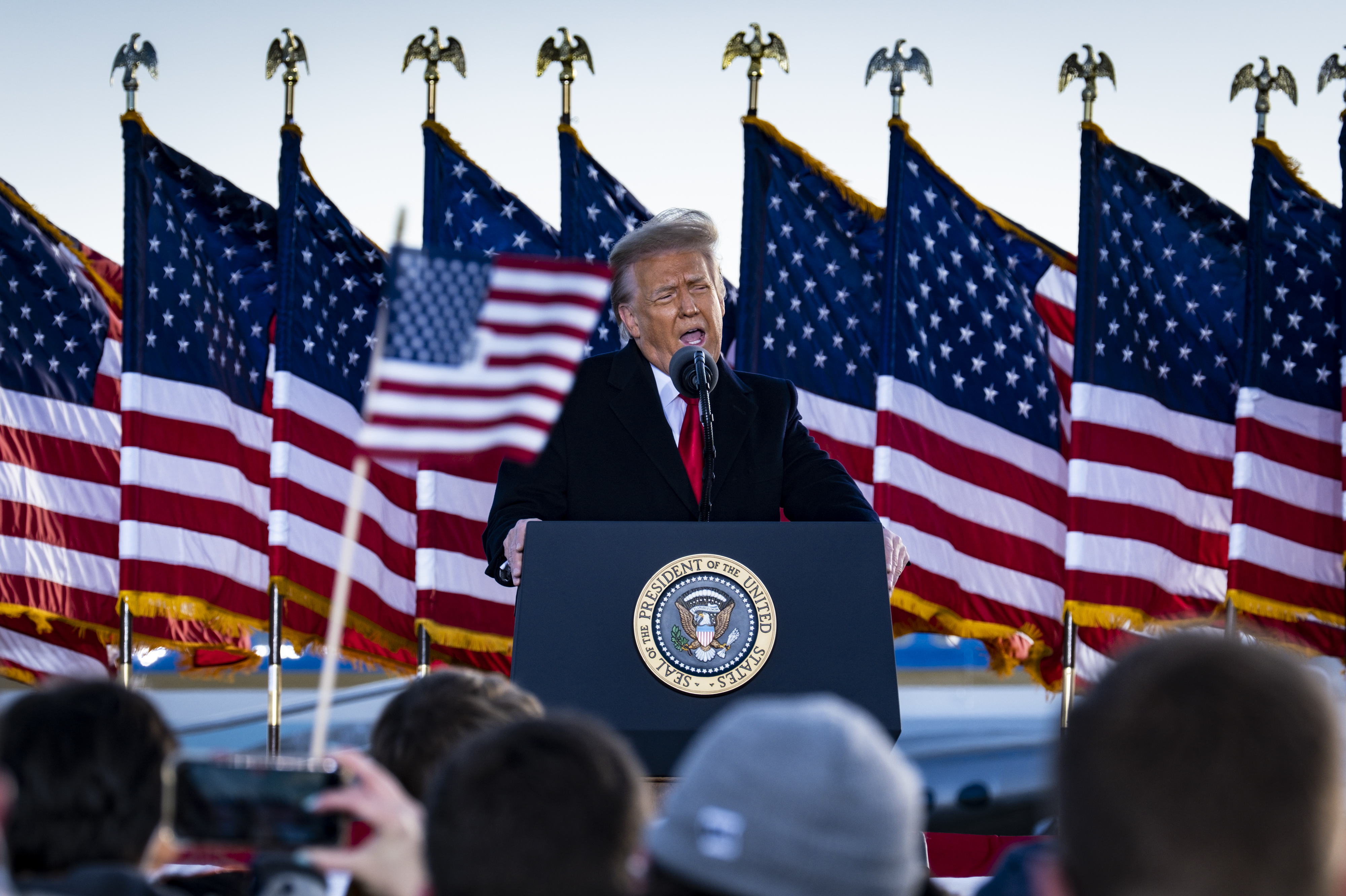 Former President Donald Trump, seen here speaking to supporters on Jan. 20 while still president, attacked Senate Minority Leader Mitch McConnell in a statement Tuesday evening. (Getty Images)