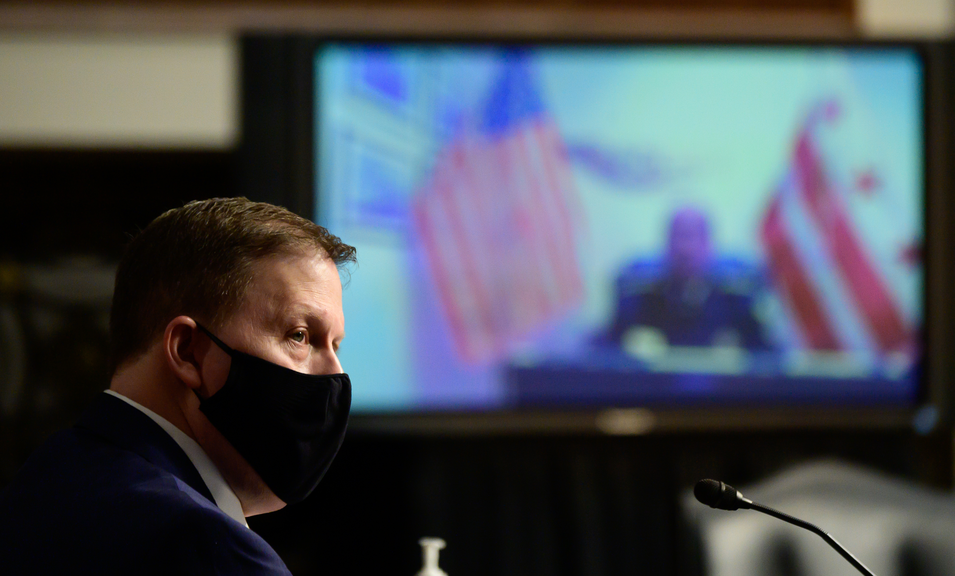 Former U.S. Capitol Police Chief Steven Sund testifies during a Senate Homeland Security and Rules joint hearing on Monday about the insurrection on Jan. 6. (Getty Images)