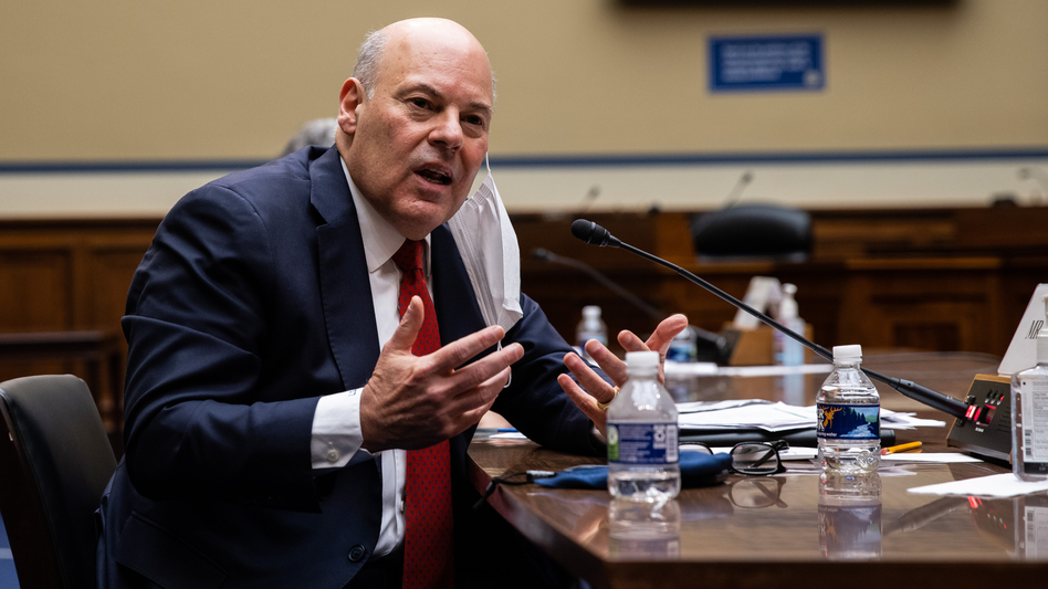 Postmaster General Louis DeJoy speaks during a House Oversight Committee hearing about the U.S. Postal Service on Wednesday. (Graeme Jennings/Pool/Getty Images)