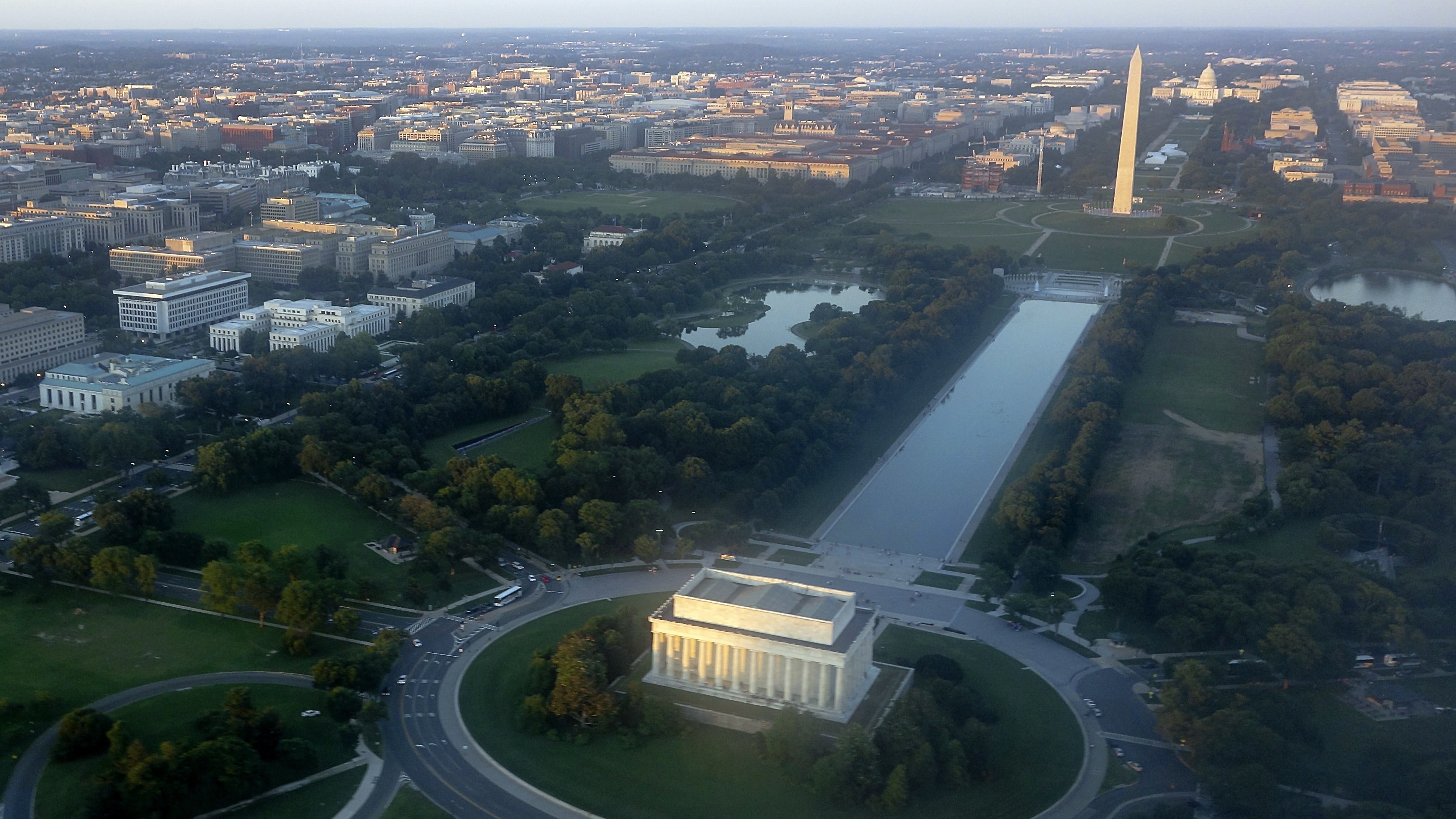 The skyline of Washington, D.C., including the Lincoln Memorial, Washington Monument, U.S. Capitol and National Mall, seen on June 15, 2014.