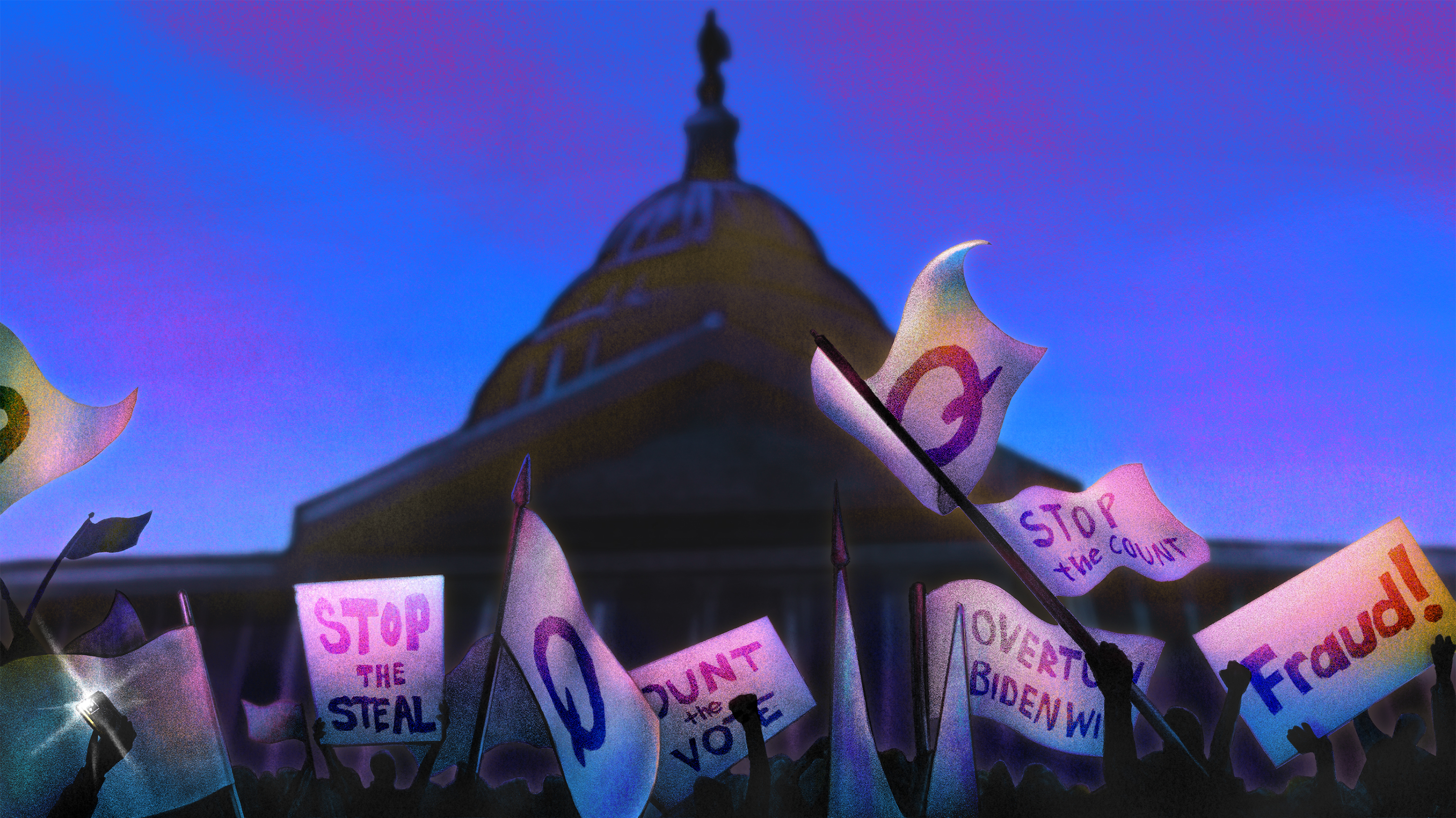 The disinformation and &quot;big lie&quot; of election fraud motivated many people to storm the U.S. Capitol on Jan. 6. (Matt Williams for NPR)